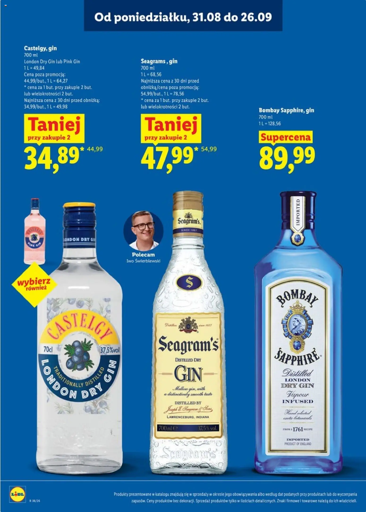 Lidl Katalog alkoholi mocnych od 31.08.2026 | Strona: 21 | Produkty: Gin Bombay, Bombay Sapphire, London dry gin, Pink gin