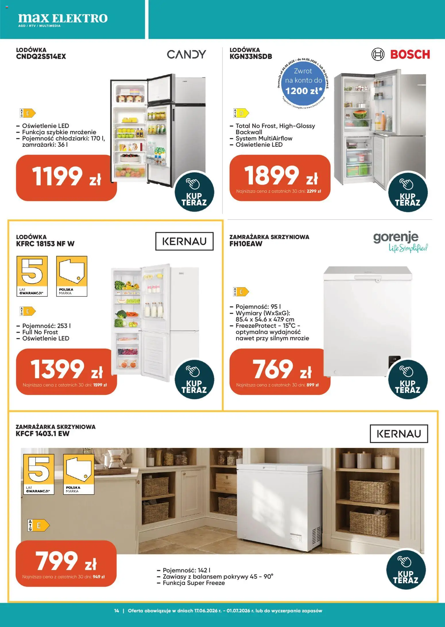 Max elektro gazetka od 17.06.2026 | Strona: 14 | Produkty: Lodówka, Zamrażarka