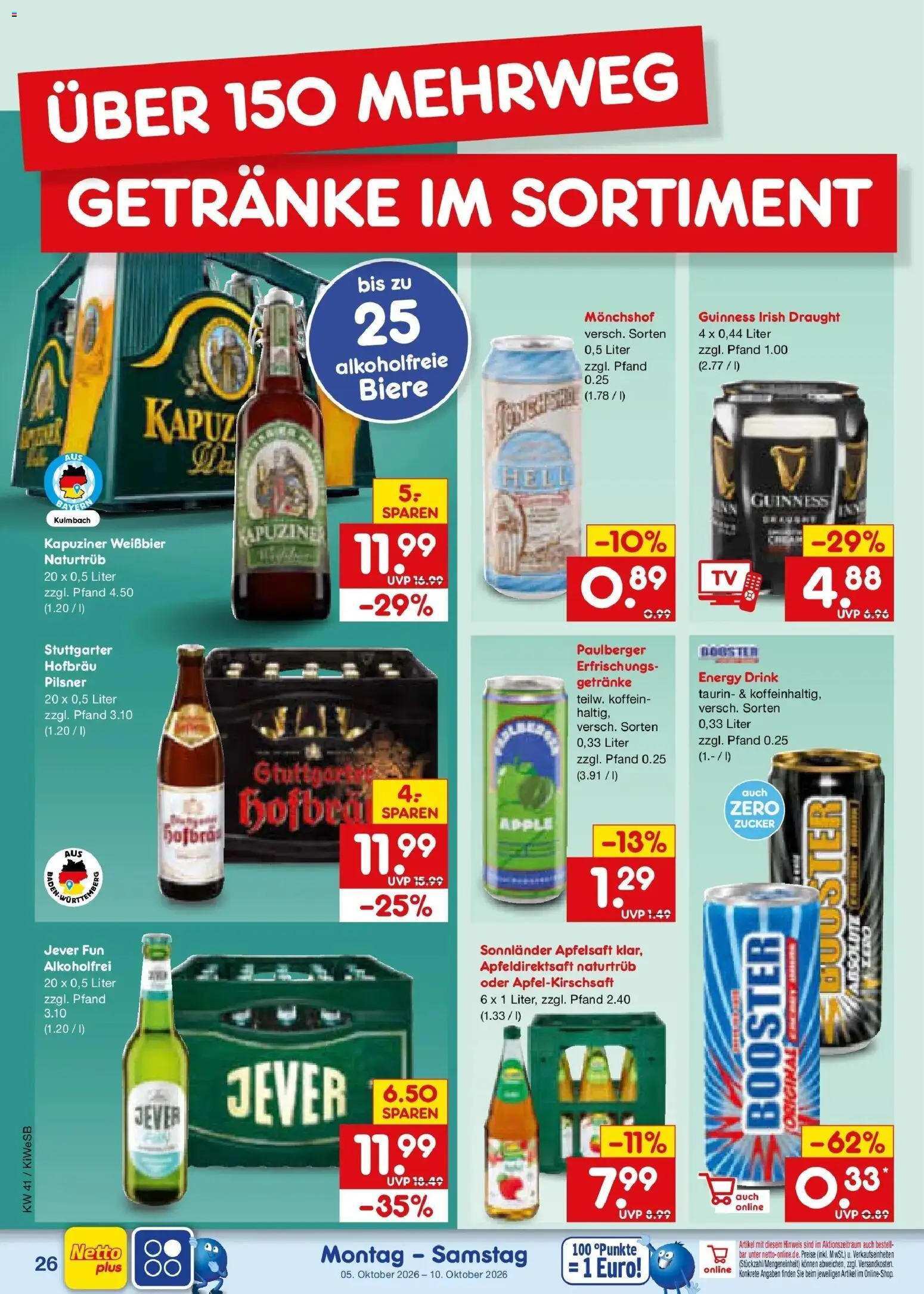 Netto Marken-Discount Prospekt Bad Friedrichshall – gültig ab 05.10.2026 | Seite: 30 | Produkte: Monchshof, Weißbier, Apfelsaft, Jever