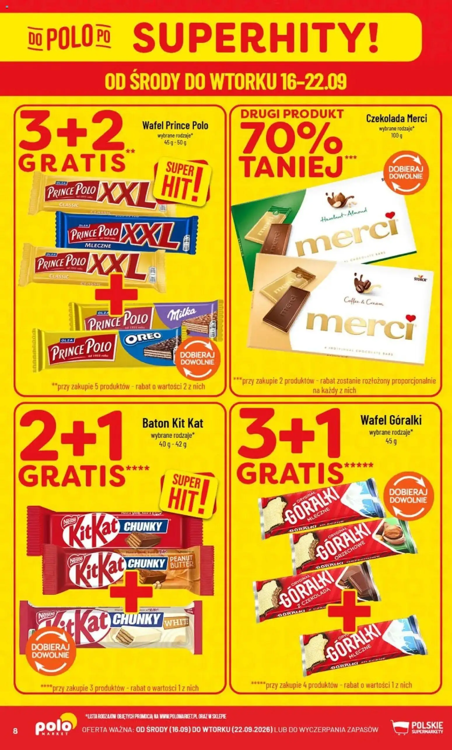 Nowa POLOmarket gazetka od jutra 16.09.2026 | Strona: 8 | Produkty: Czekolada merci, Prince polo xxl, Merci, Milka