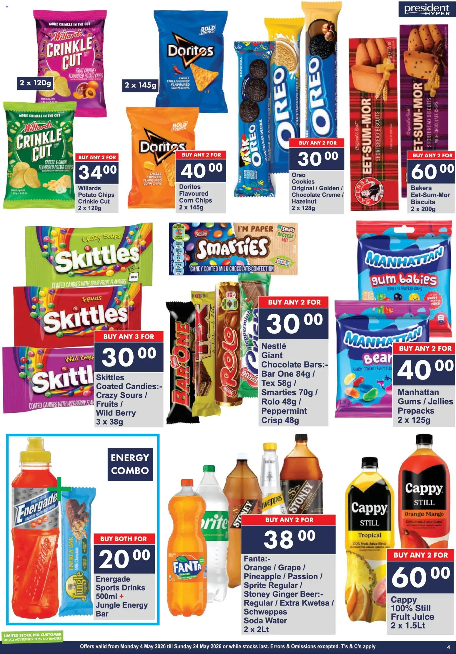 New President Hyper catalogue – valid from 04.05.2026 | Page: 4 | Products: Juice, Fanta, Candies, Pepper
