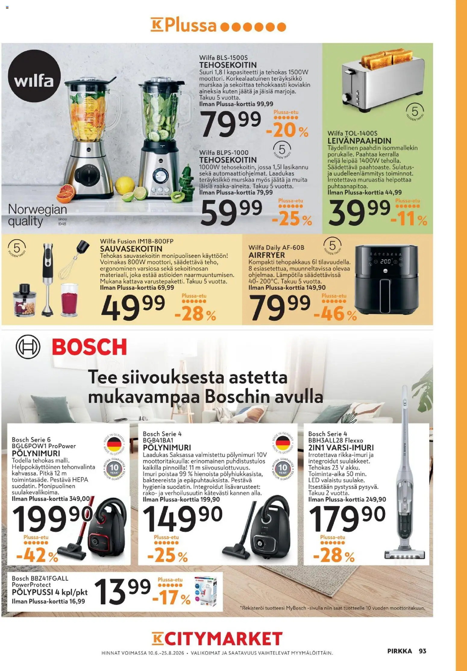 K-Citymarket tarjoukset - Pirkka – voimassa 10.06.2026 alkaen | Sivu: 93 | Tuotteet: Imuri, Sauvasekoitin, Tee, Tehosekoitin