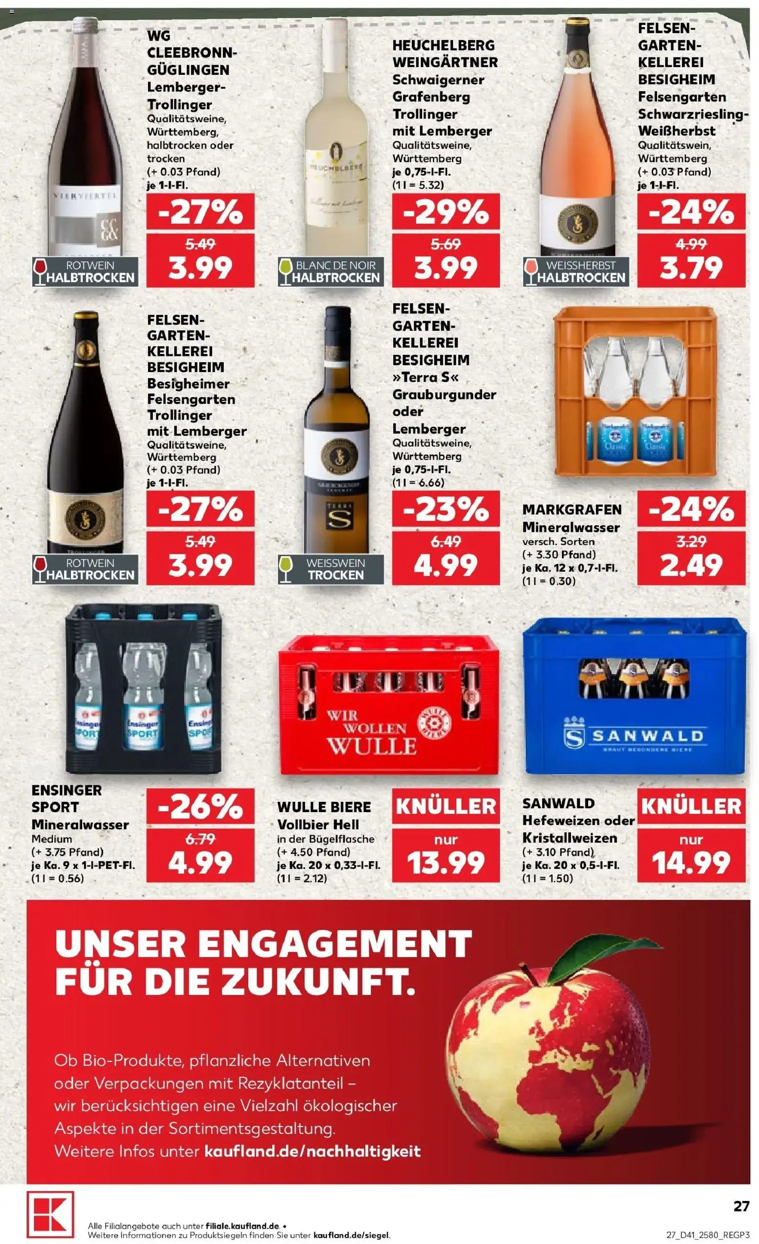 Prospekt Kaufland ab 08.10.2026 » Angebote Online zum Blättern | Seite: 27 | Produkte: Weißwein, Rotwein, Mineralwasser