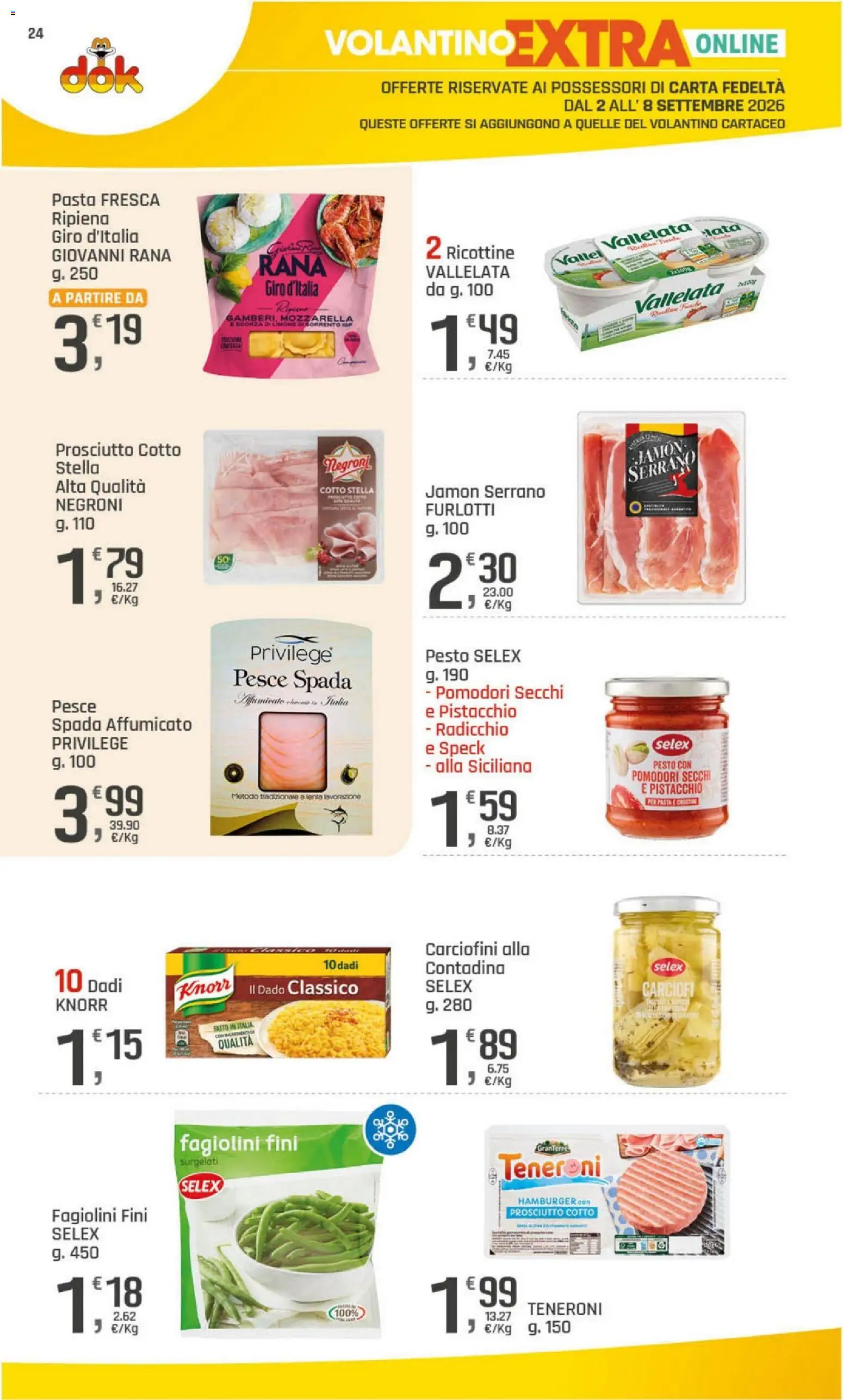 Volantino DOK del 02/09/2026 | Pagina: 24 | Prodotti: Pesce, Carciofi, Hamburger, Pomodori secchi