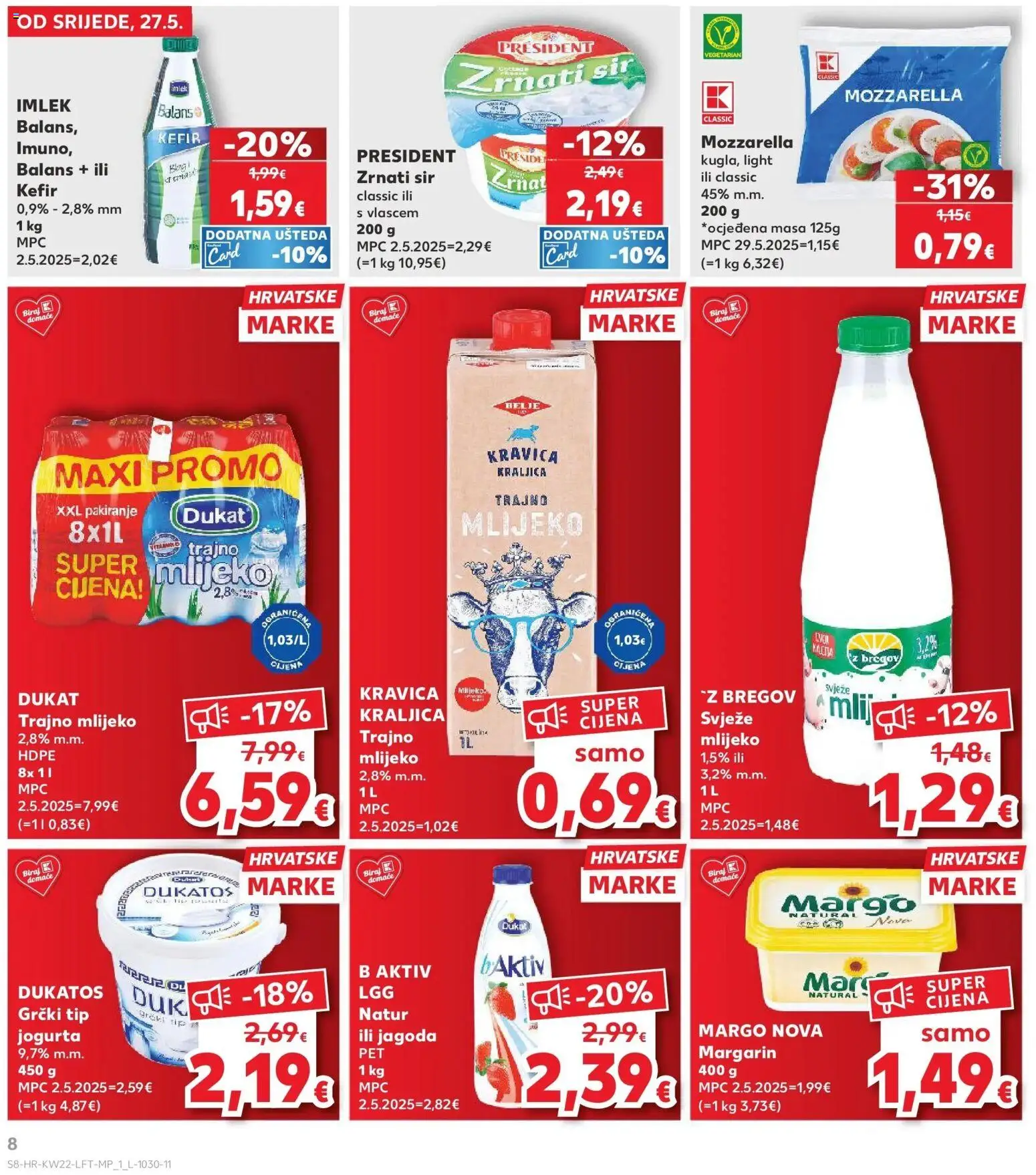Kaufland katalog | vrijedi od 26.05.2026 | Stranica: 8 | Proizvodi: Mozzarella, Margarin, Trajno mlijeko, Kefir