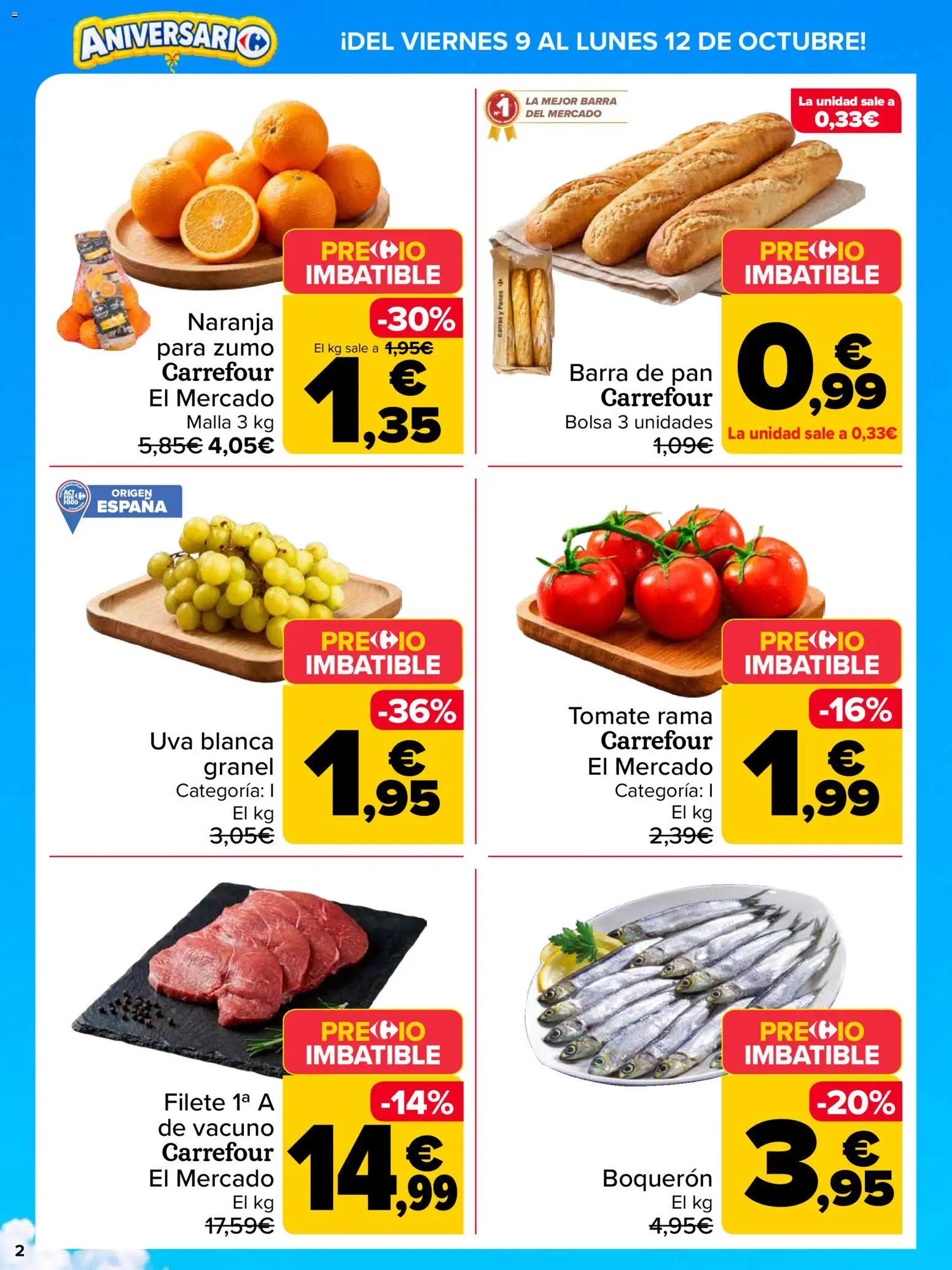 Carrefour Precio Imbatible │ válido desde el 09/10/2026 | Página: 2 | Productos: Pan, Tomate, Zumo, Filete