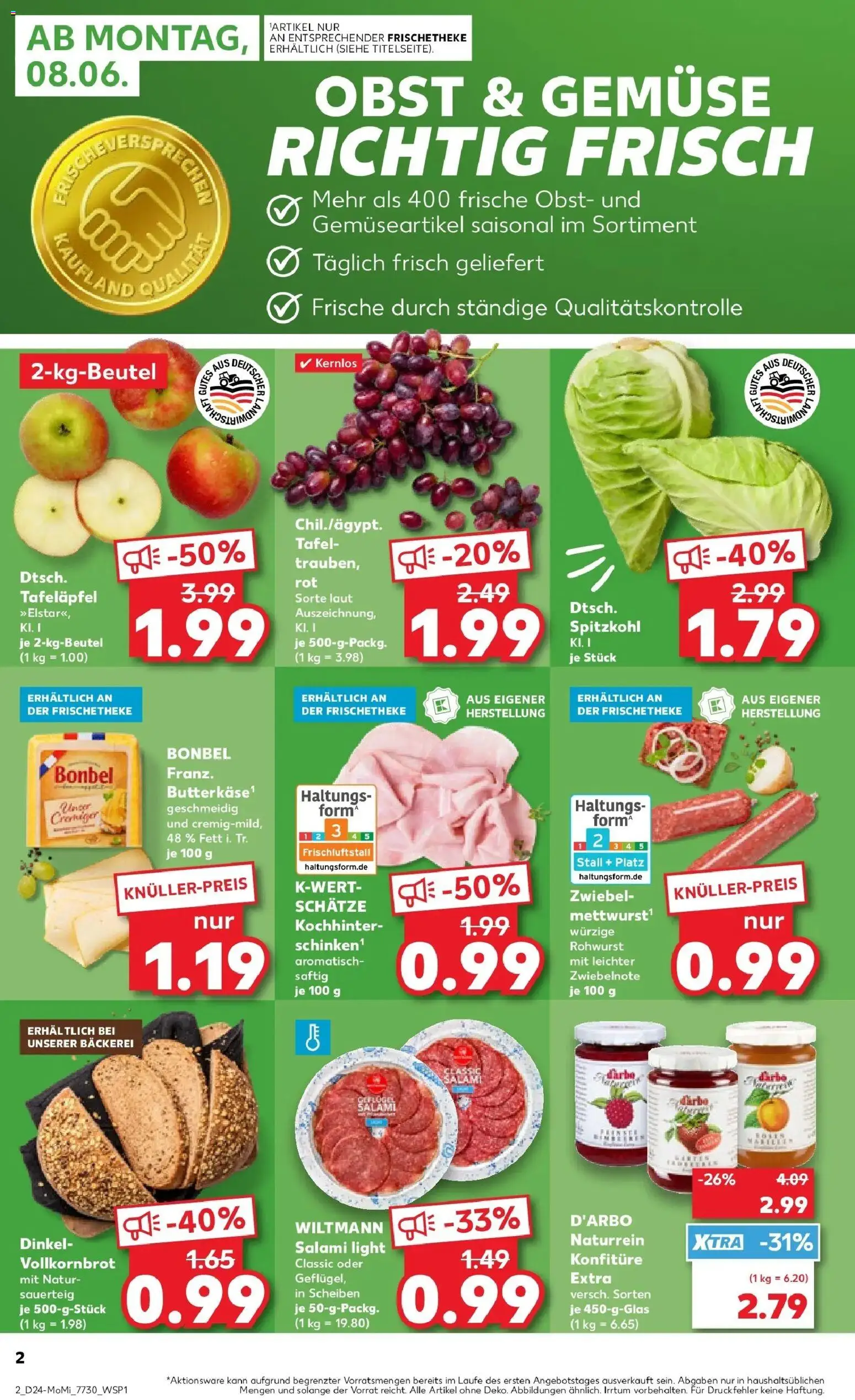 Kaufland Prospekt Dörfles-Esbach – gültig ab 08.06.2026 | Seite: 2 | Produkte: Vollkornbrot, Gemüse, Obst, Salami