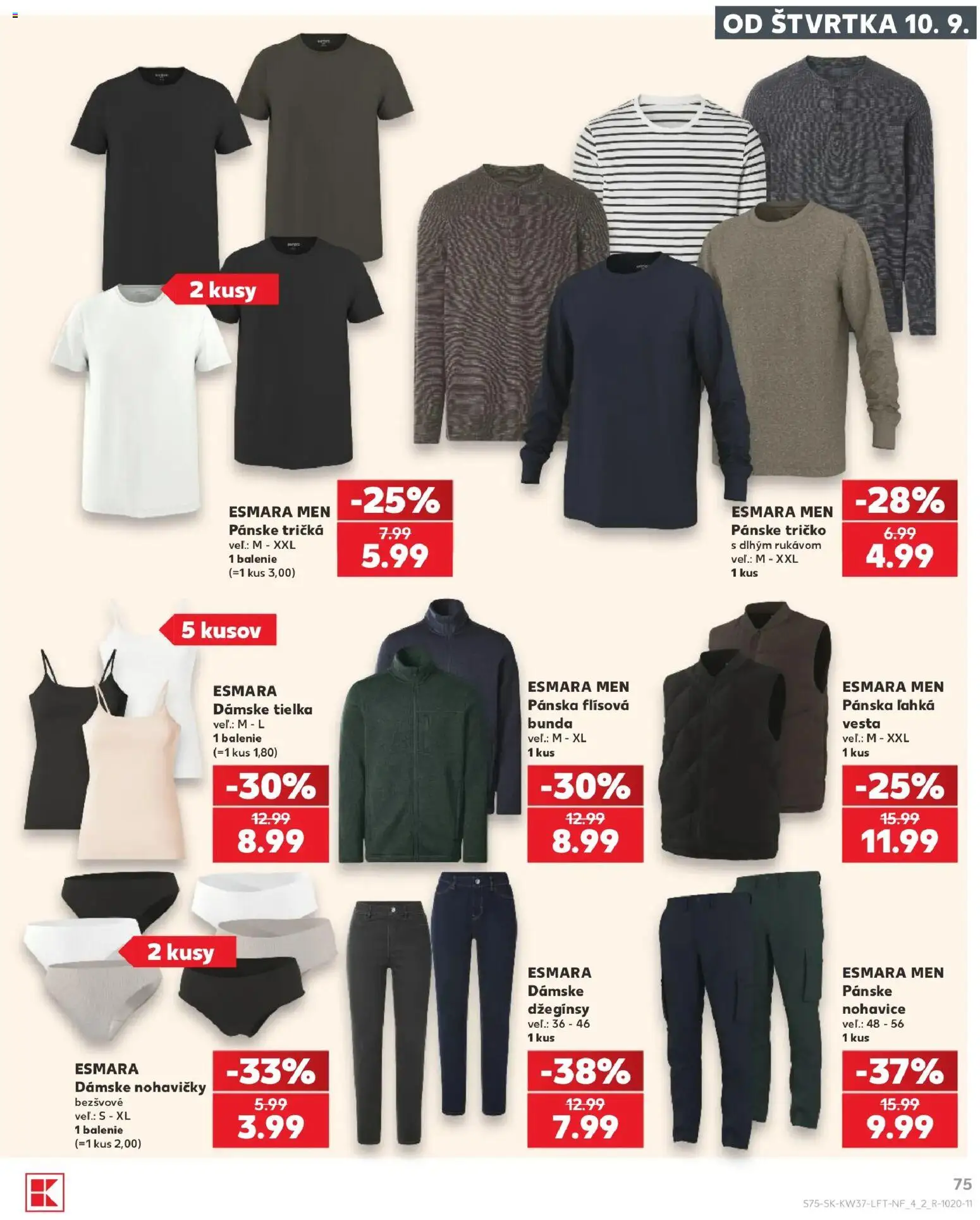 Nové Kaufland akcie – leták je platný od 10.09.2026 | Strana: 75 | Produkty: Tričko, Vesta, Nohavice, Nohavičky