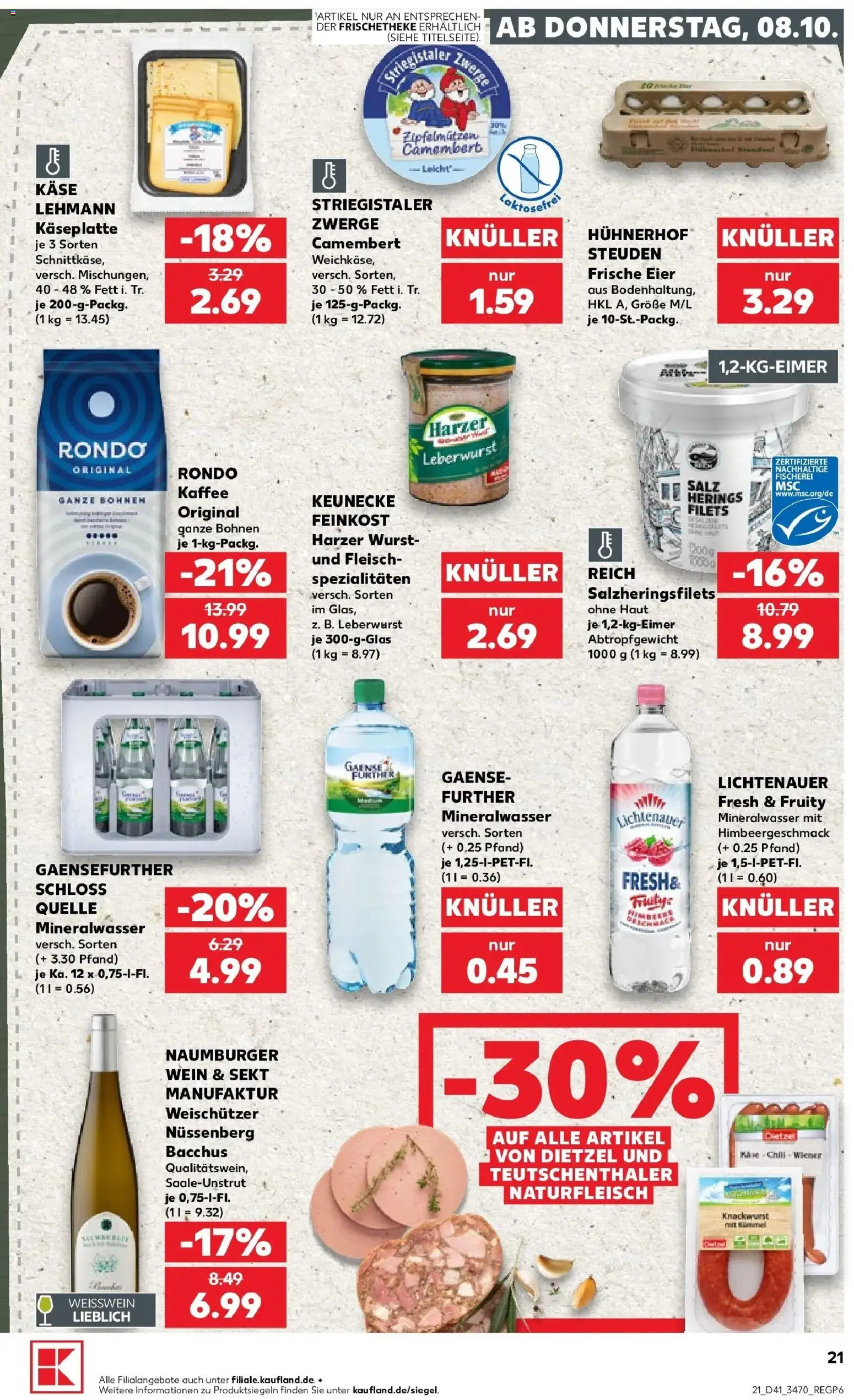 Prospekt Kaufland ab 08.10.2026 » Angebote Online zum Blättern | Seite: 21 | Produkte: Weißwein, Spezialitäten, Mineralwasser, Camembert