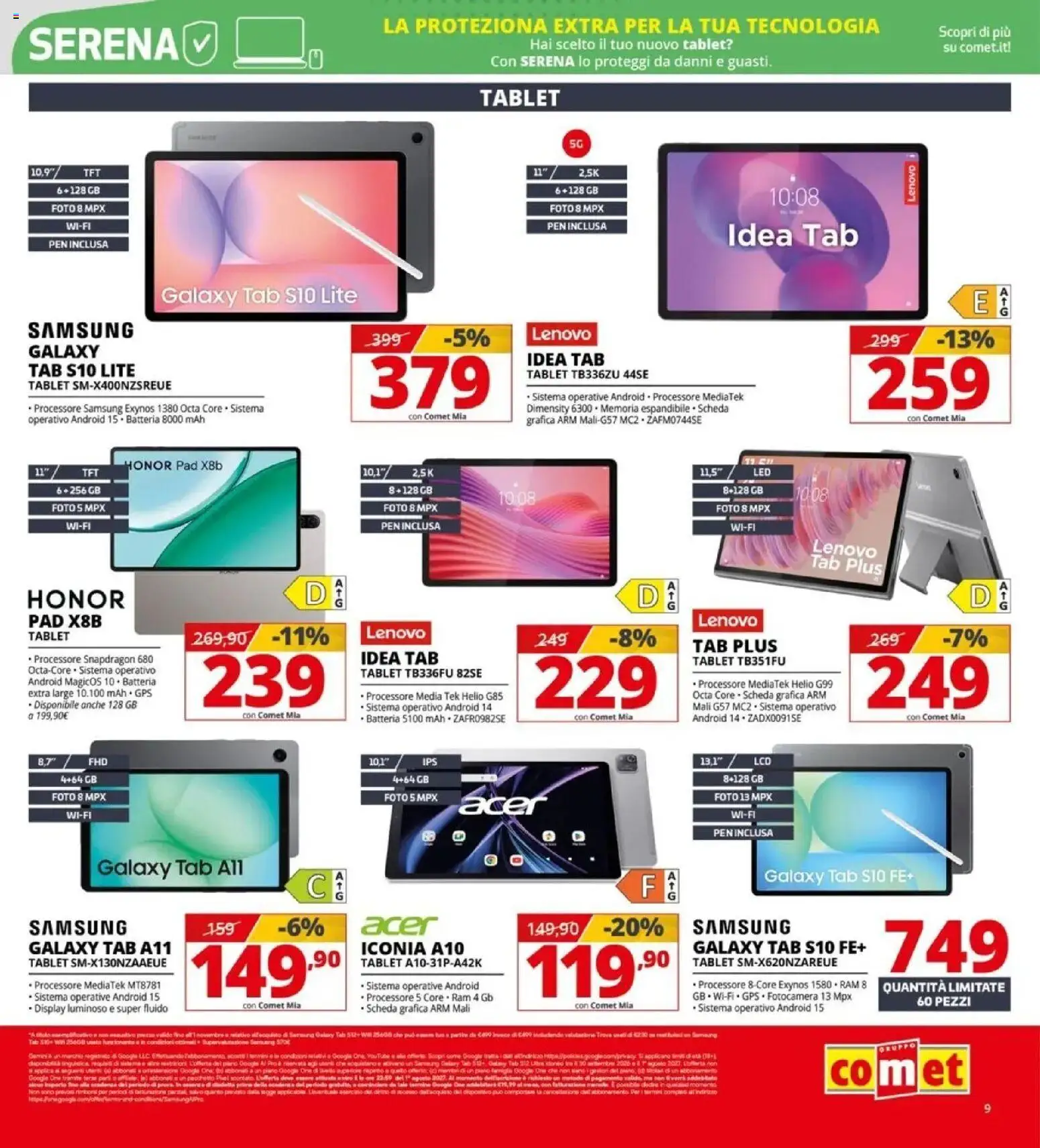 Volantino Comet del 08/10/2026 | Pagina: 9 | Prodotti: Samsung Galaxy, Tablet, Batteria, Samsung