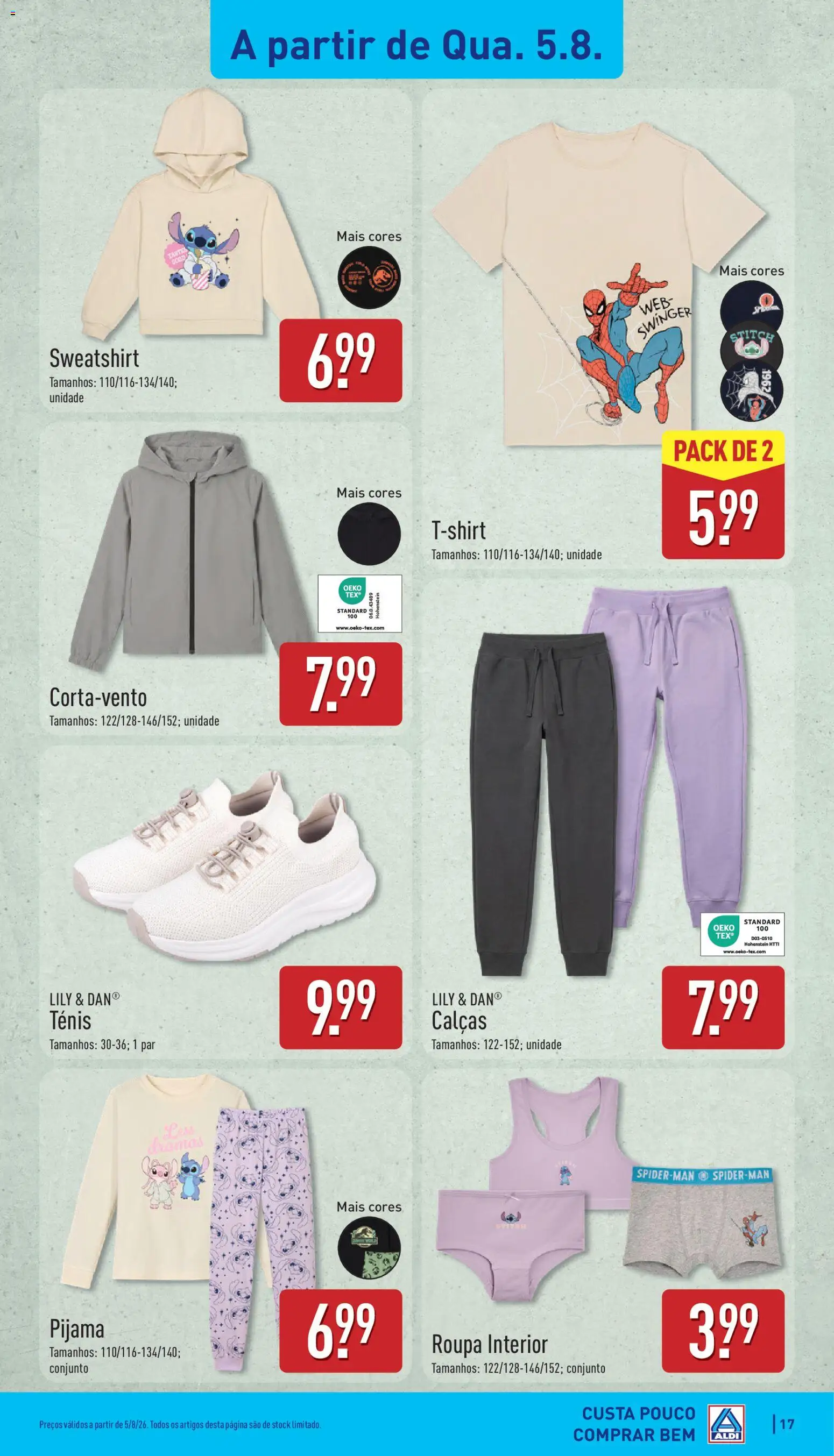 Aldi folheto │ válido de 03/08/2026 | Página: 17 | Produtos: Roupa interior, Manga, Pijama, Capuz
