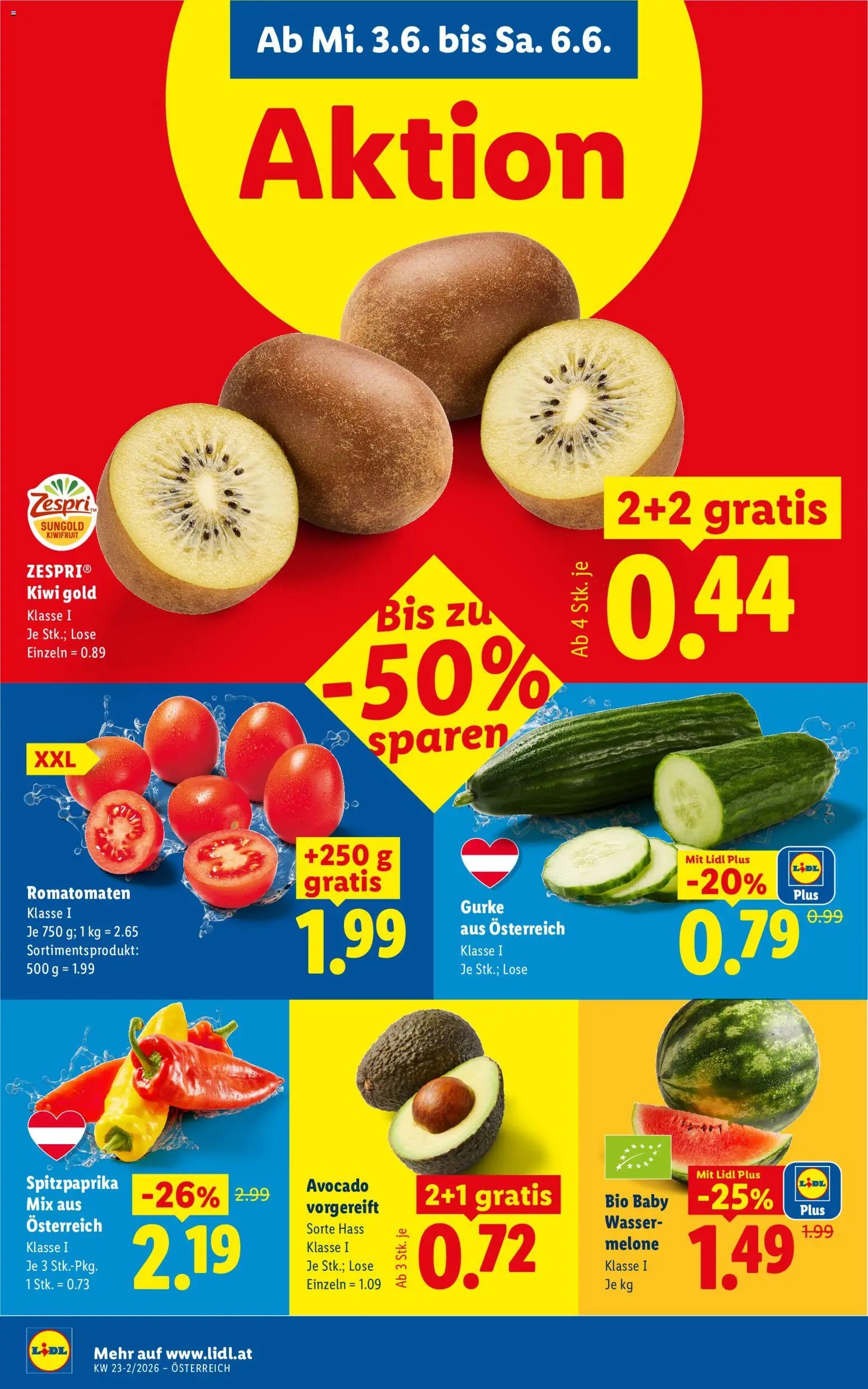 Lidl Flugblatt - Oberpullendorf, Güssing, Oberwart gültig ab 03.06.2026 | Seite: 8 | Produkte: Kiwi, Avocado, Wasser, Melone