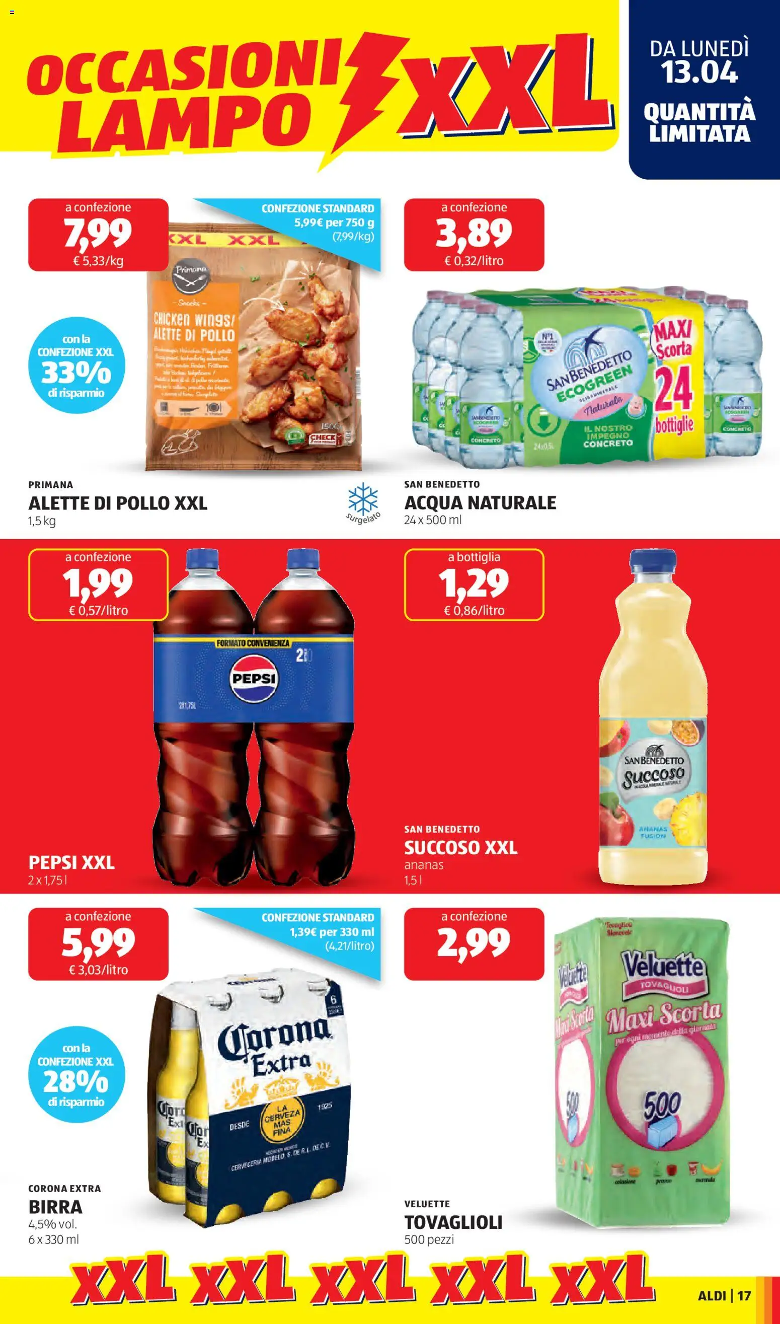 Volantino Aldi del 13.04.2026 | Pagina: 17 | Prodotti: Birra, Acqua, Ananas, Bottiglia