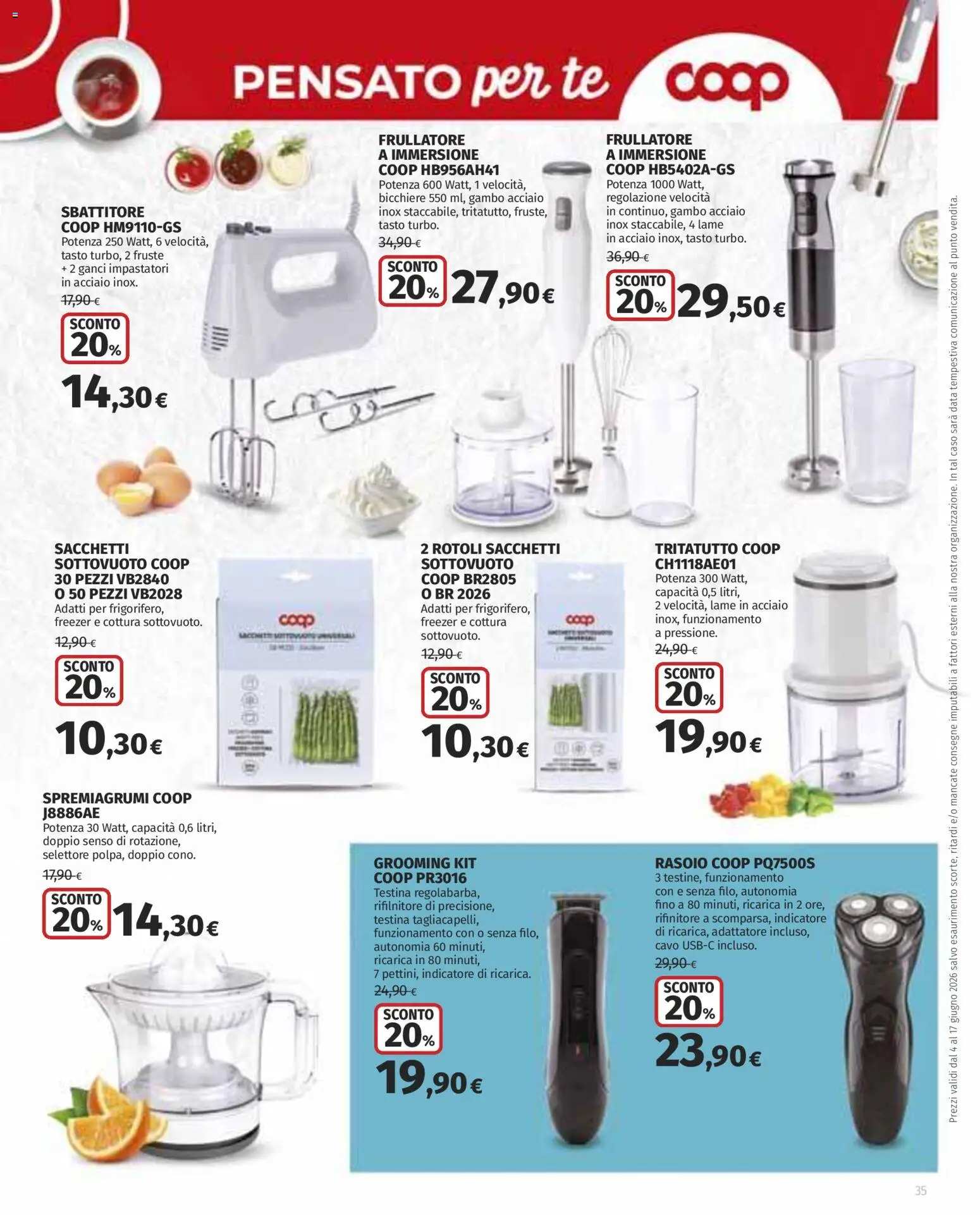 Volantino Ipercoop del 04.06.2026 | Pagina: 35 | Prodotti: Rasoio, Frullatore, Sbattitore, Freezer