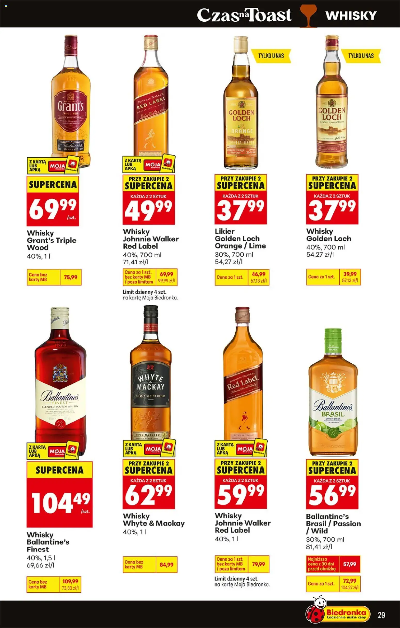 Biedronka gazetka - Czas na toast od 04.05.2026 | Strona: 29 | Produkty: Karta, Grant's, Ballantine's brasil, Whisky