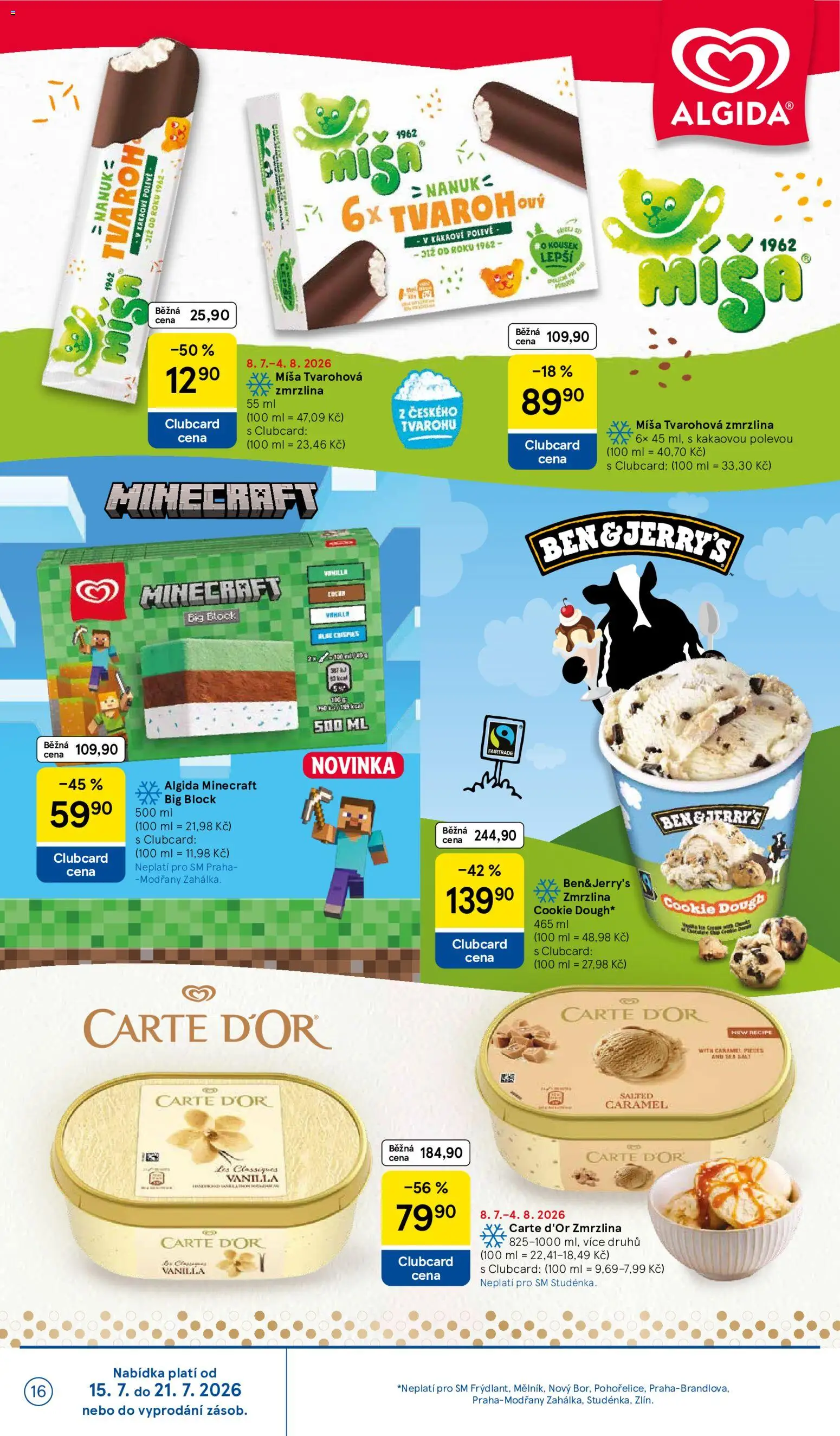 Tesco leták - Supermarket od 15.07.2026 | Strana: 16 | Produkty: Carte D'Or zmrzlina, Tvaroh, Ben & Jerry's, Carte d'or