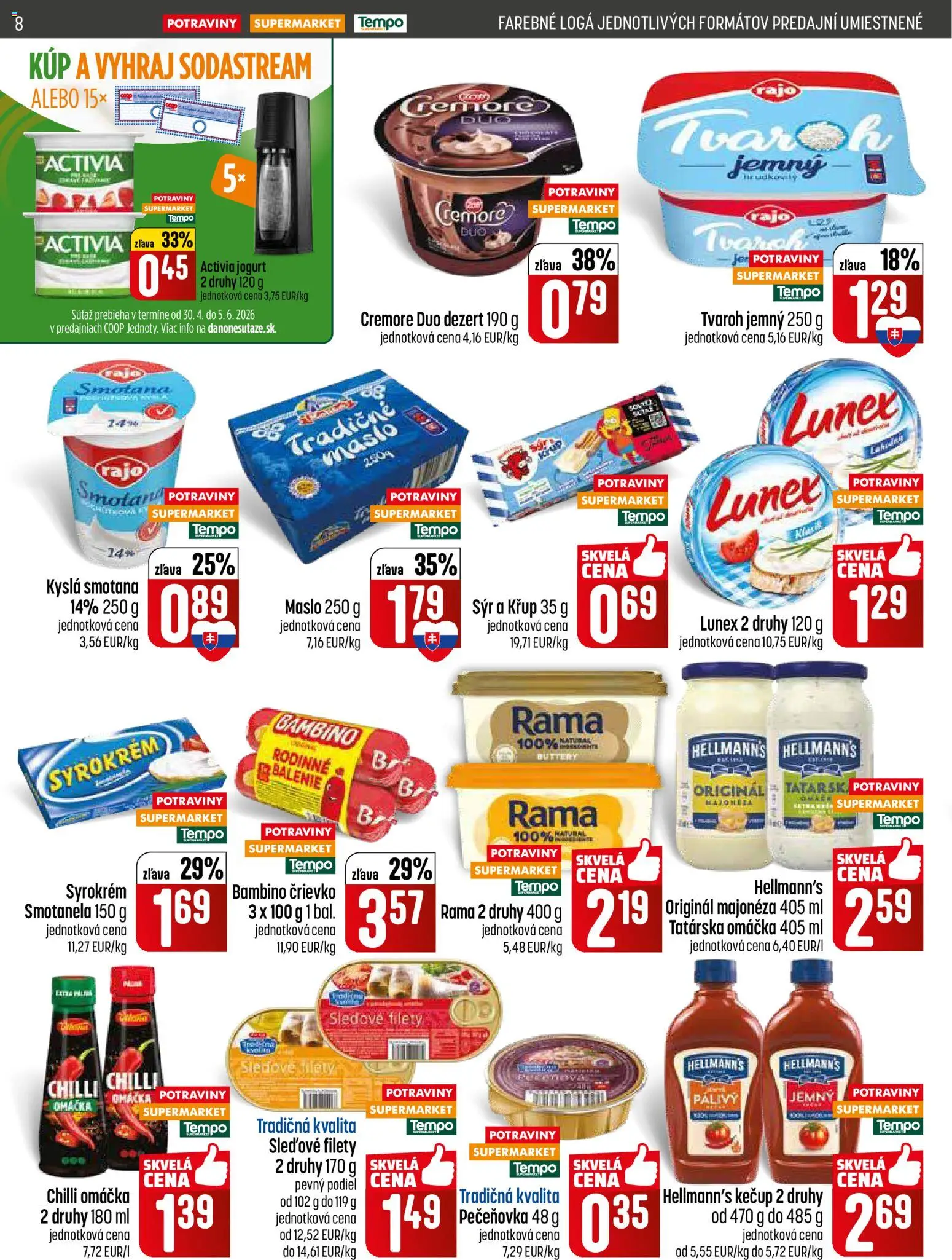 Nové COOP Jednota akcie – leták je platný od 30.04.2026 | Strana: 8 | Produkty: Jogurt, Kečup, Tatárska omáčka, Rama