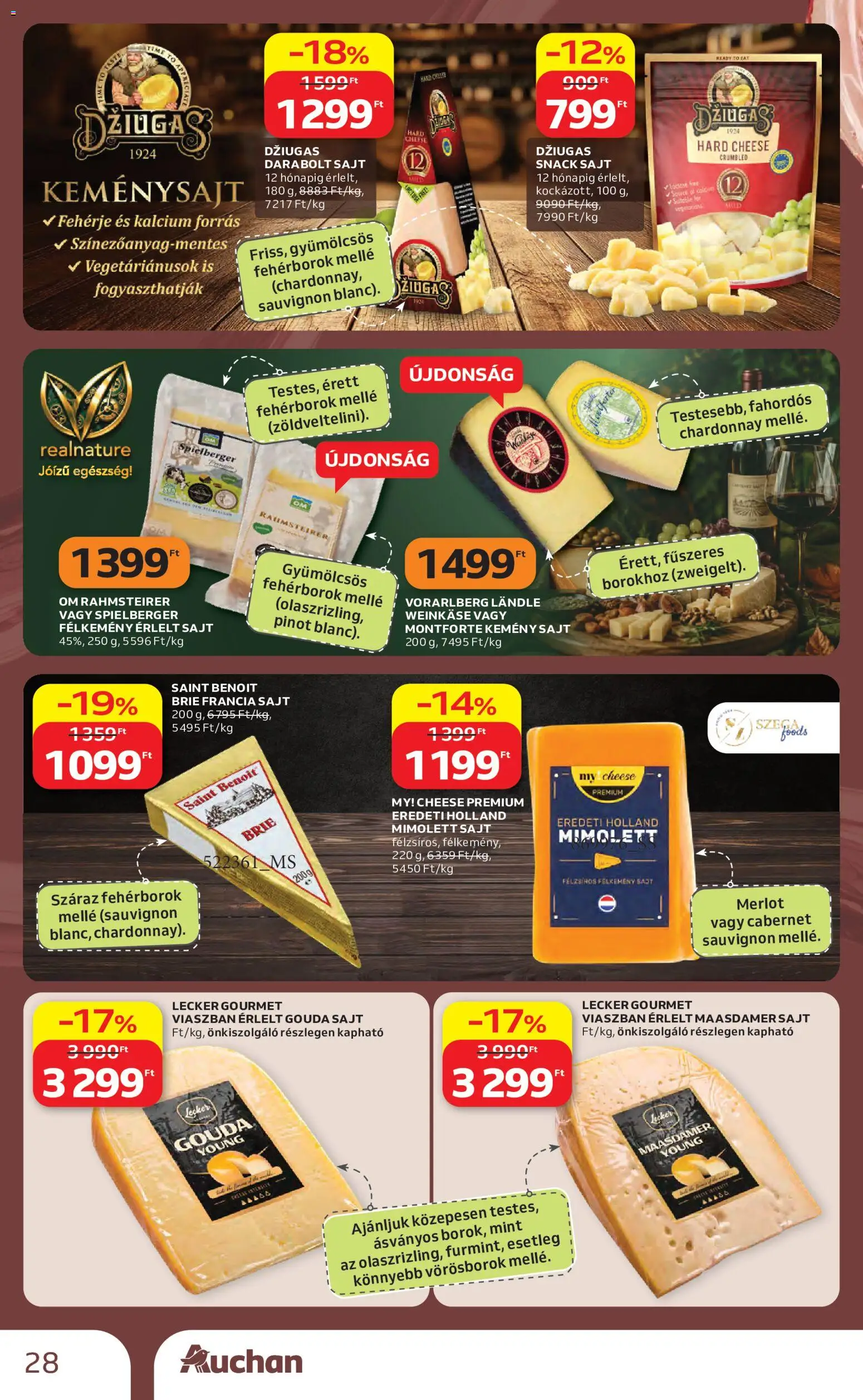 Auchan akciós ujság - amely érvényes a következő dátumtól: 2026.10.01. | Oldal: 28 | Termékek: Cabernet, Gouda, Fehérje, Sajt