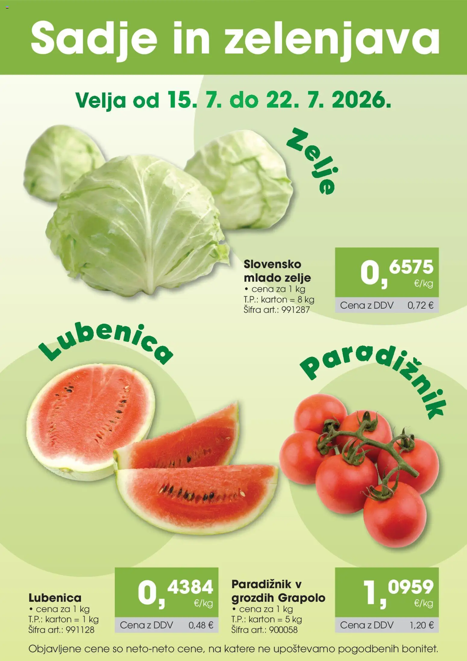 Novi Tuš katalog ponudbe – veljaven od 15.07.2026 | Stran: 1 | Izdelki: Lubenica, Paradiznik, Zelenjava, Sadje
