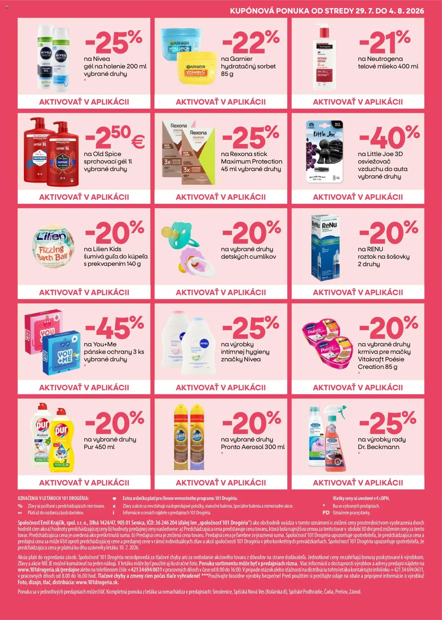 Nové 101 drogerie akcie – leták je platný od 22.07.2026 | Strana: 7 | Produkty: Nivea, Old Spice, Sorbet, Telové mlieko