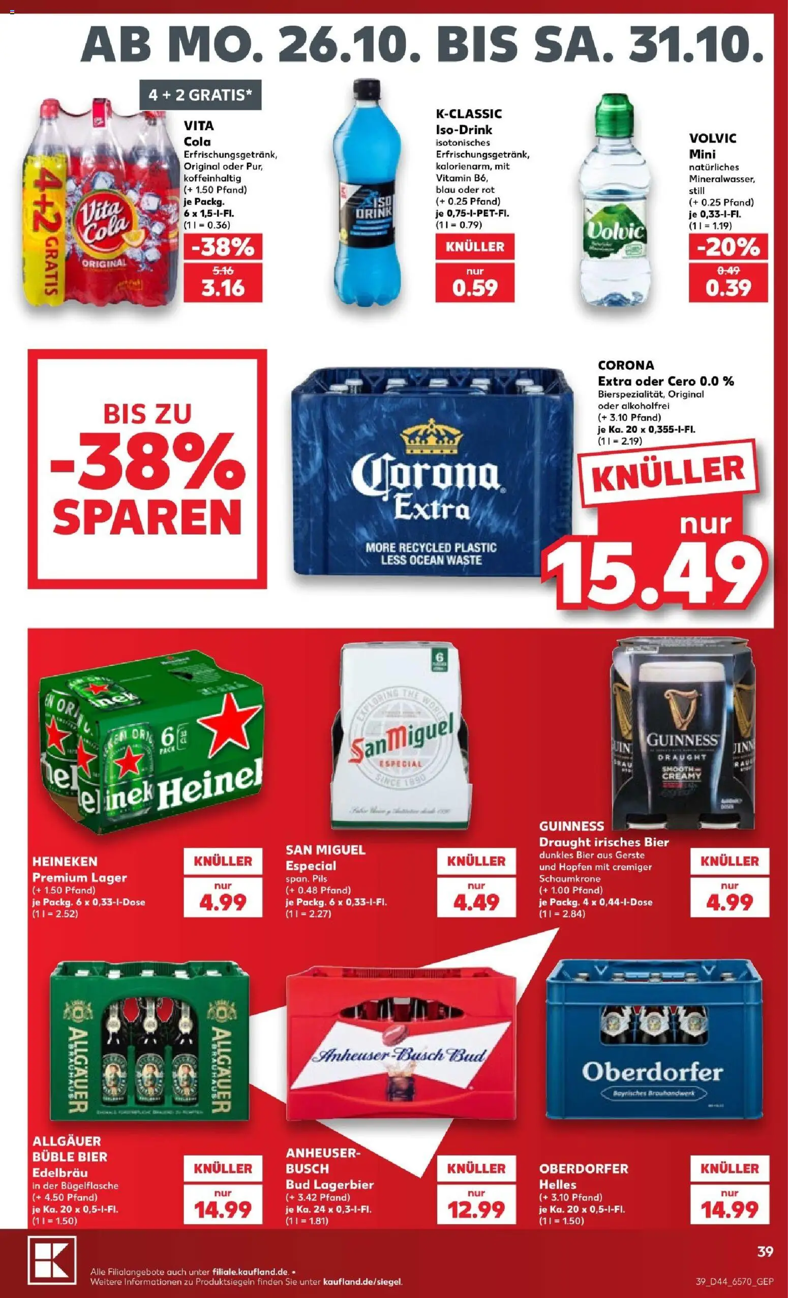 Kaufland Prospekt Speyer – gültig ab 25.10.2026 | Seite: 39 | Produkte: Cola, Pils, Heineken, Volvic