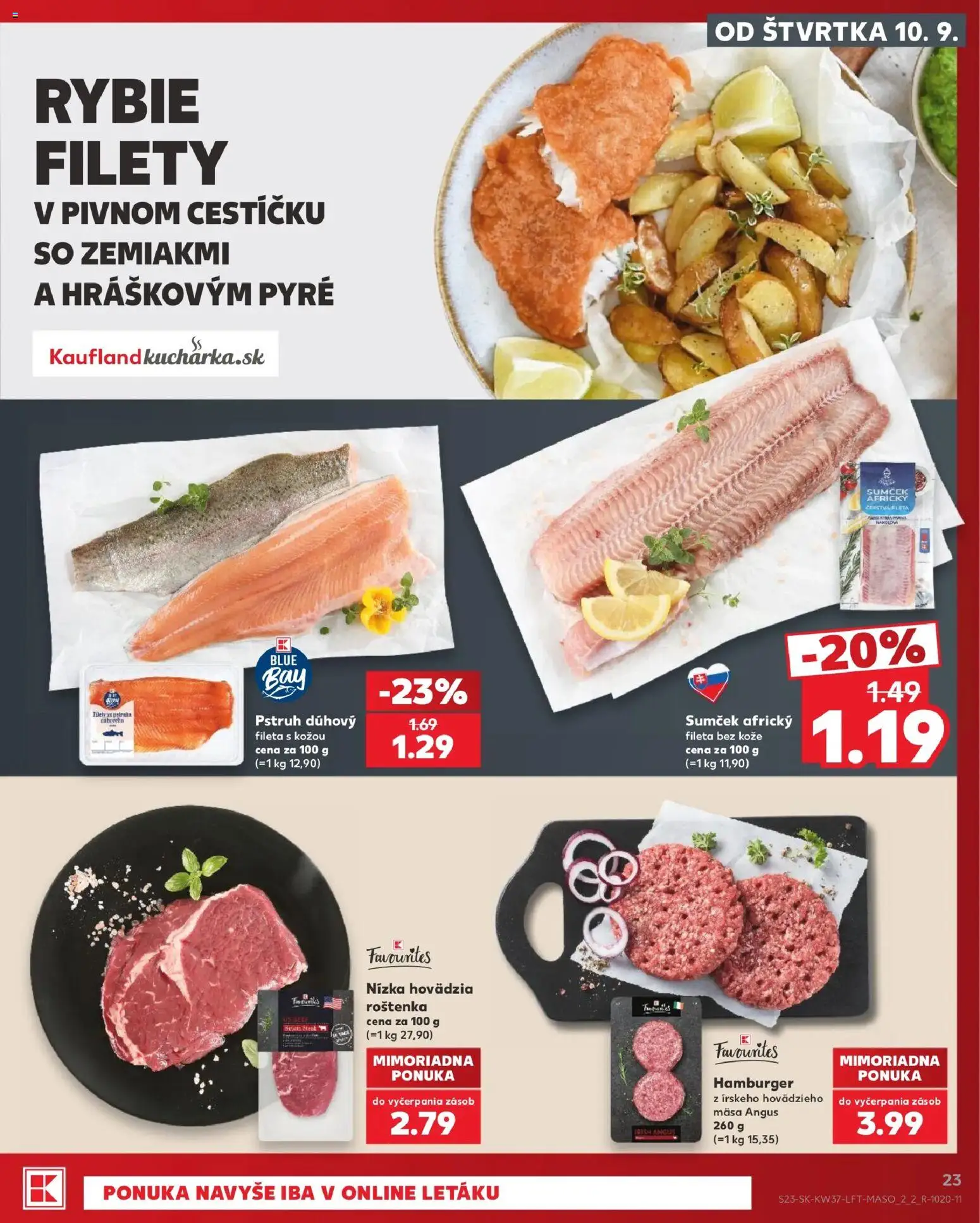Nové Kaufland akcie – leták je platný od 10.09.2026 | Strana: 23 | Produkty: Pstruh, Hamburger, Roštenka