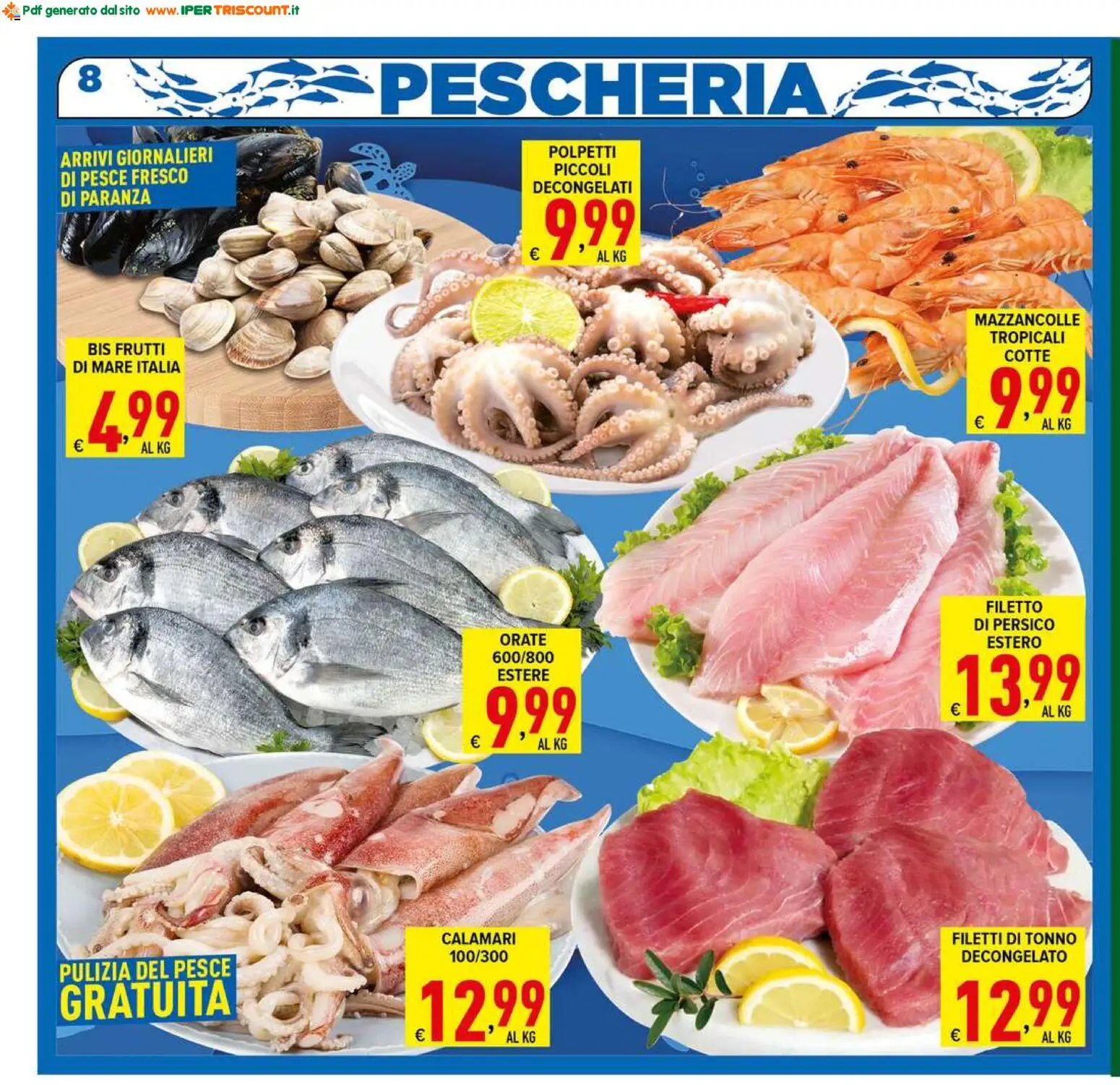 Volantino Ipertriscount del 14/10/2026 | Pagina: 8 | Prodotti: Pesce, Mazzancolle, Calamari, Tonno