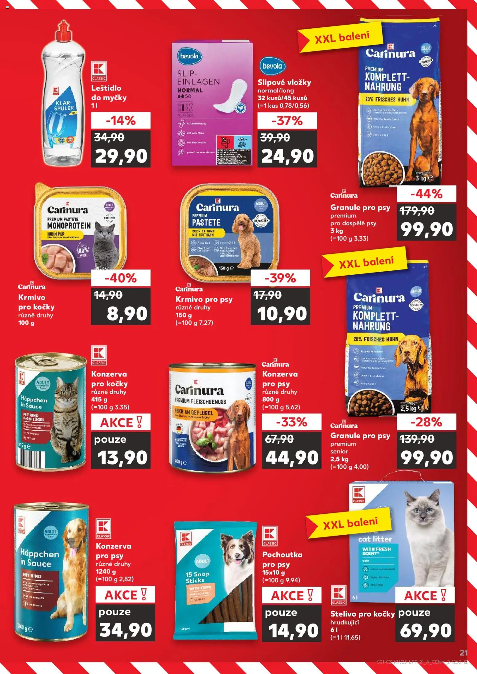 Kaufland leták - Kolín od 17.06.2026 | Strana: 21 | Produkty: Vložky, Granule, Bevola, Pochoutka pro psy