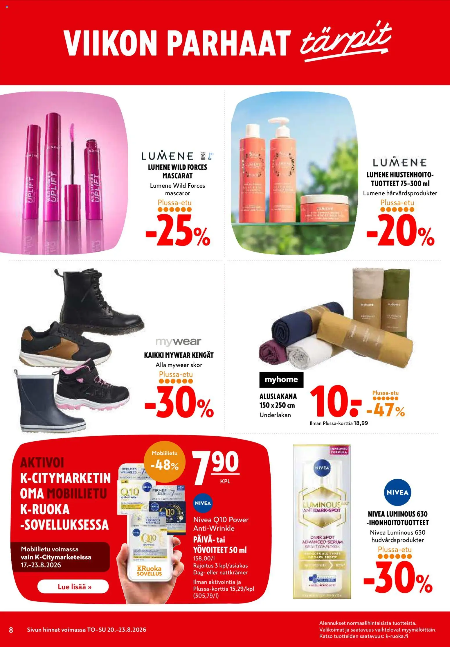 K-Citymarket tarjoukset – voimassa 20/08/2026 alkaen | Sivu: 8 | Tuotteet: Aluslakana