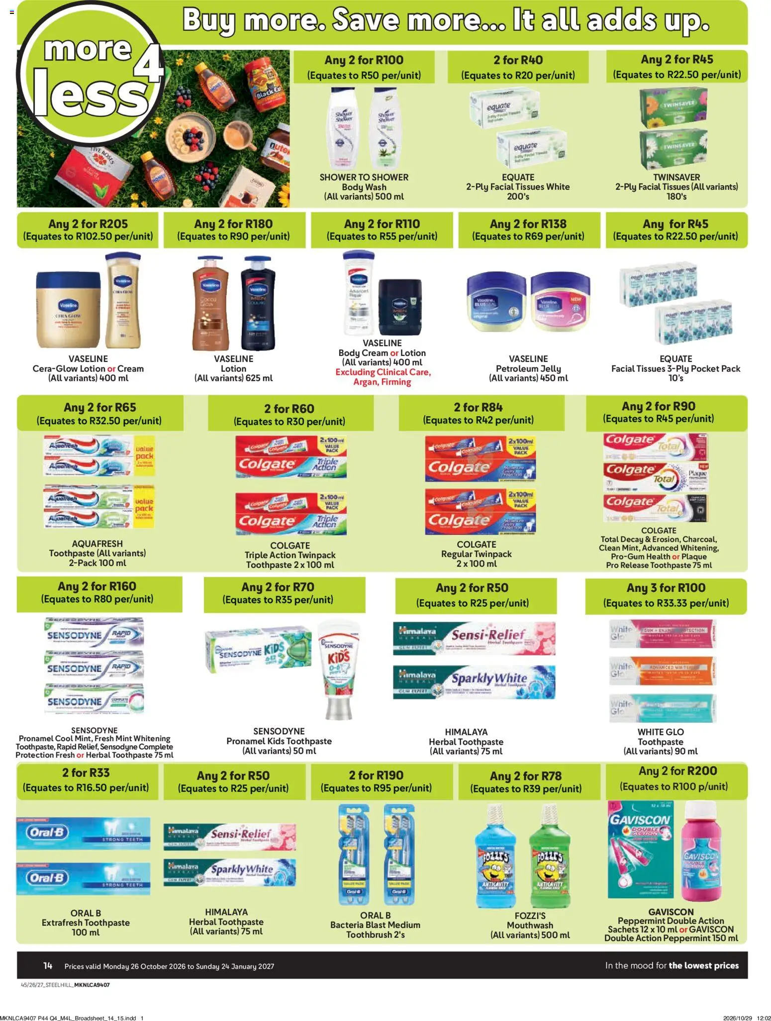 New Makro catalogue – valid from 26/10/2026 | Page: 14 | Products: Shower, Toothpaste, Lotion, Tissues