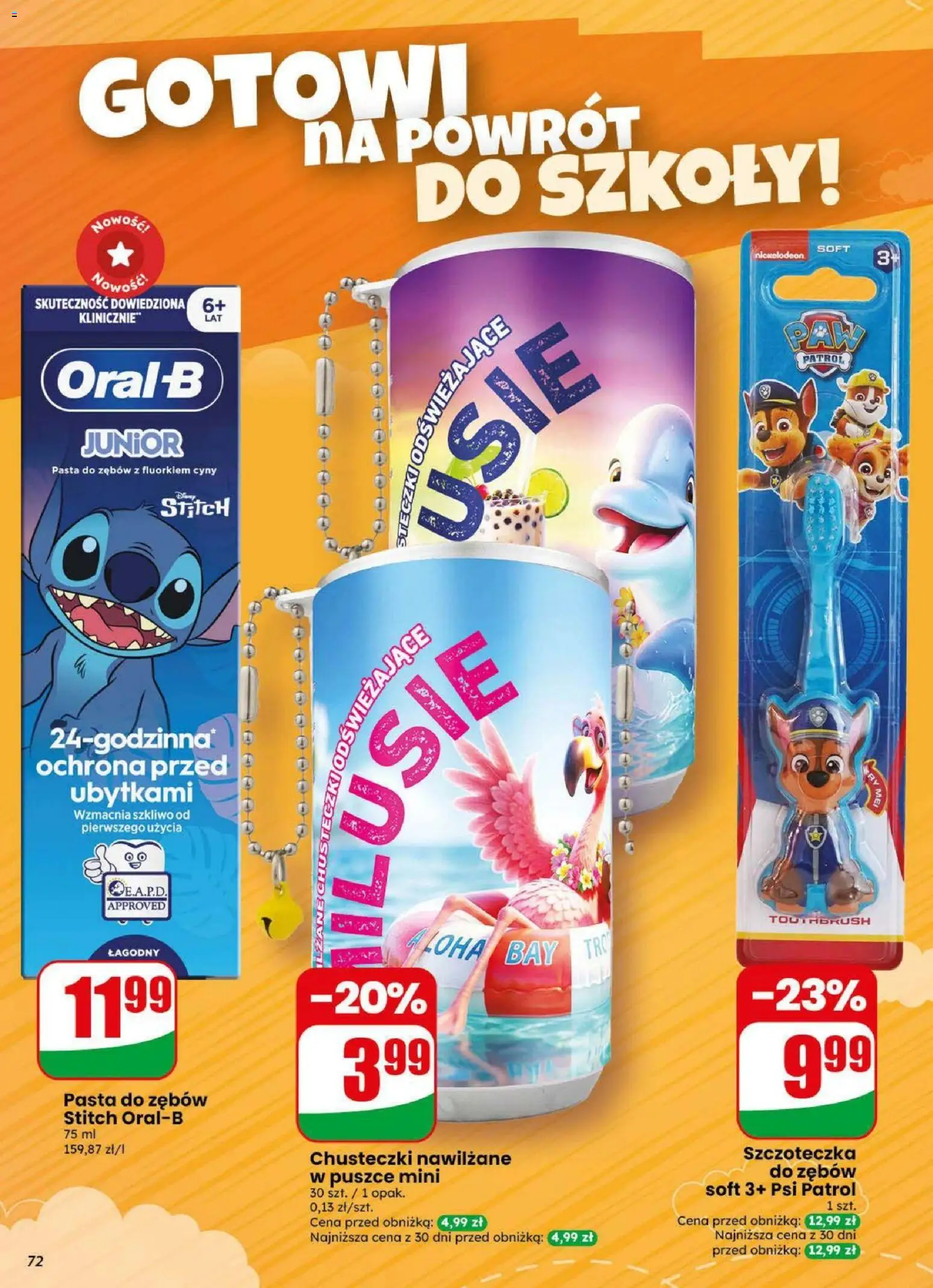 Dino gazetka od 19.08.2026 | Strona: 72 | Produkty: Chusteczki nawilżane, Chusteczki, Pasta, Pasta do zębów