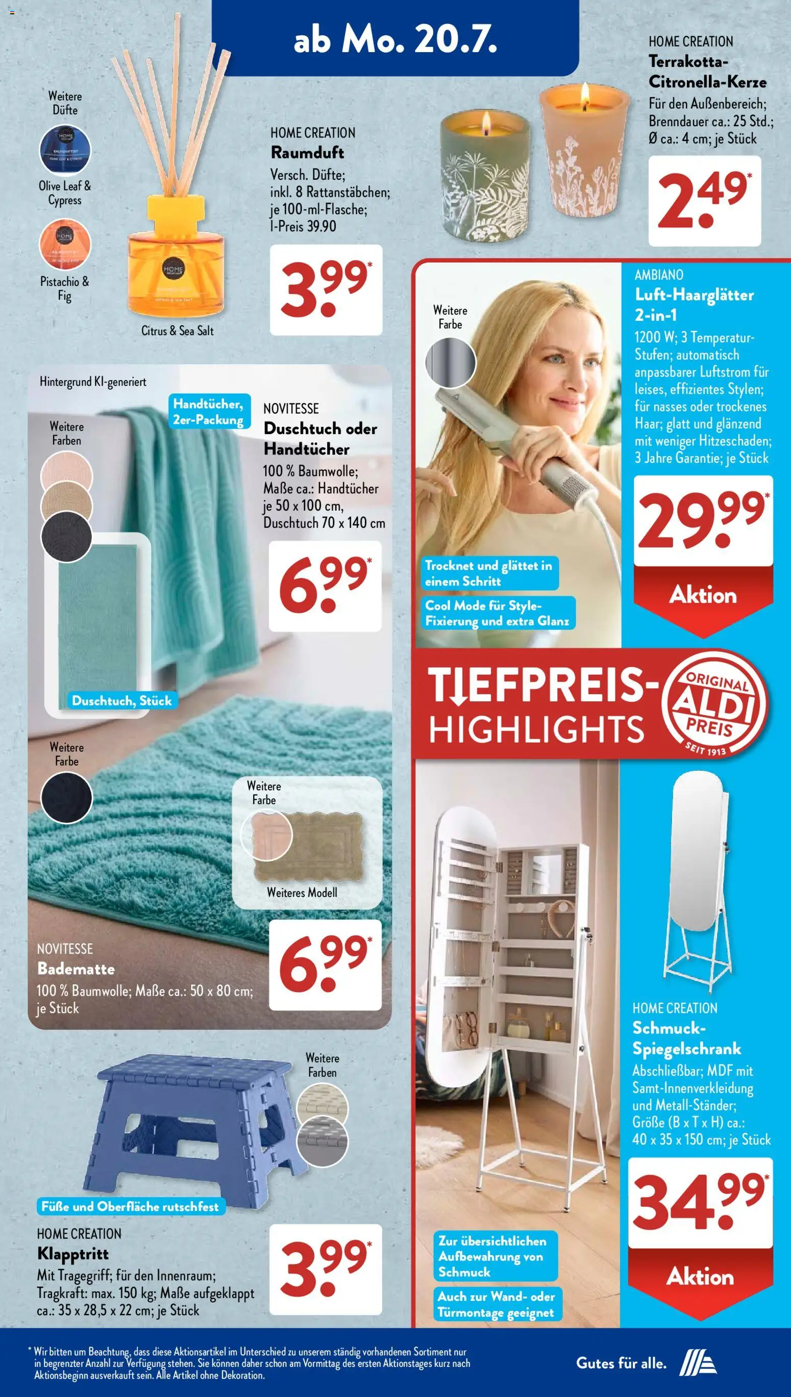 Aldi Süd Prospekt – gültig ab 20.07.2026 | Seite: 4 | Produkte: Spiegelschrank, Home creation