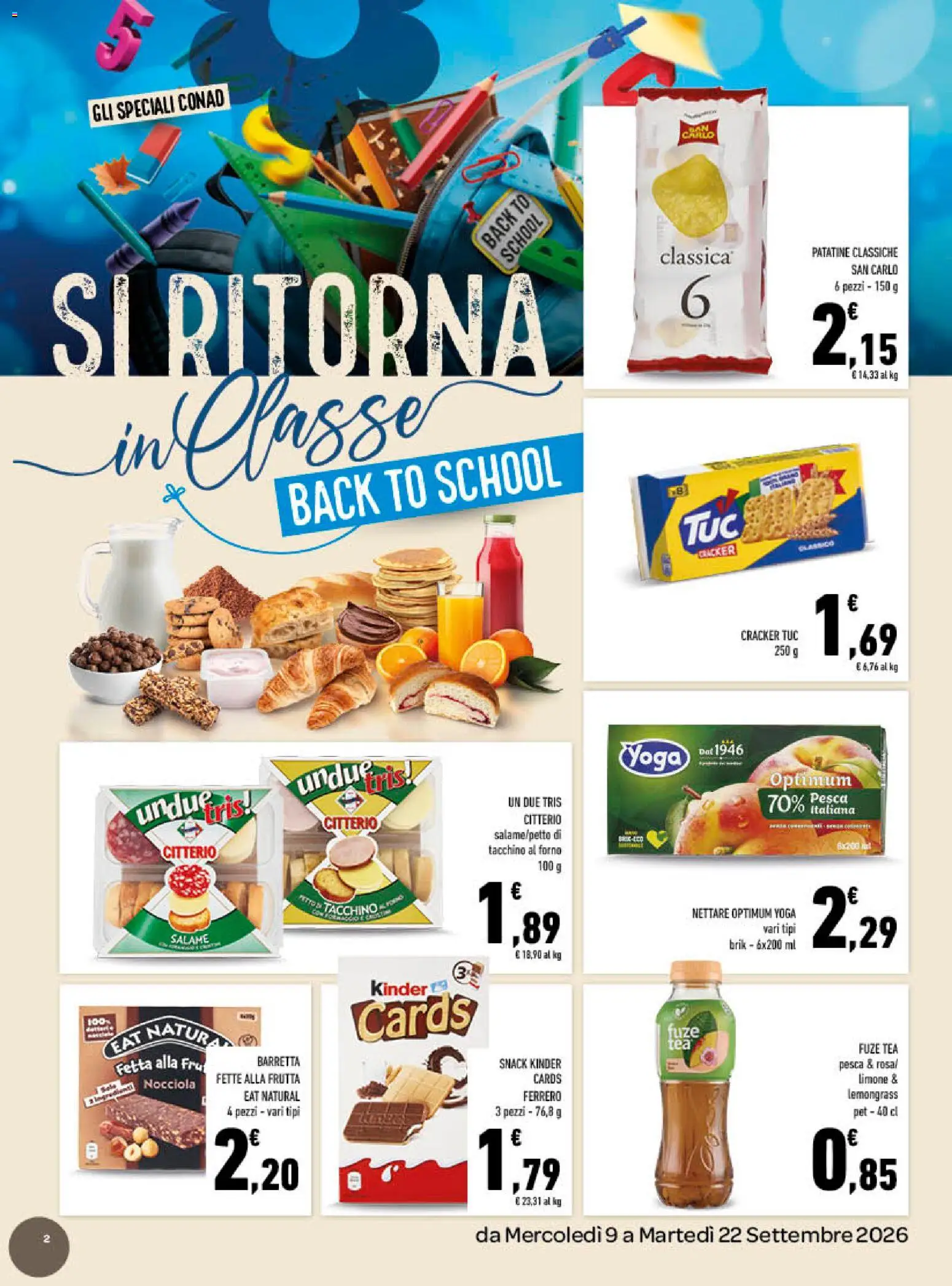 Volantino Conad del 09/09/2026 | Pagina: 2 | Prodotti: Patatine, Frutta, Tacchino, Cracker