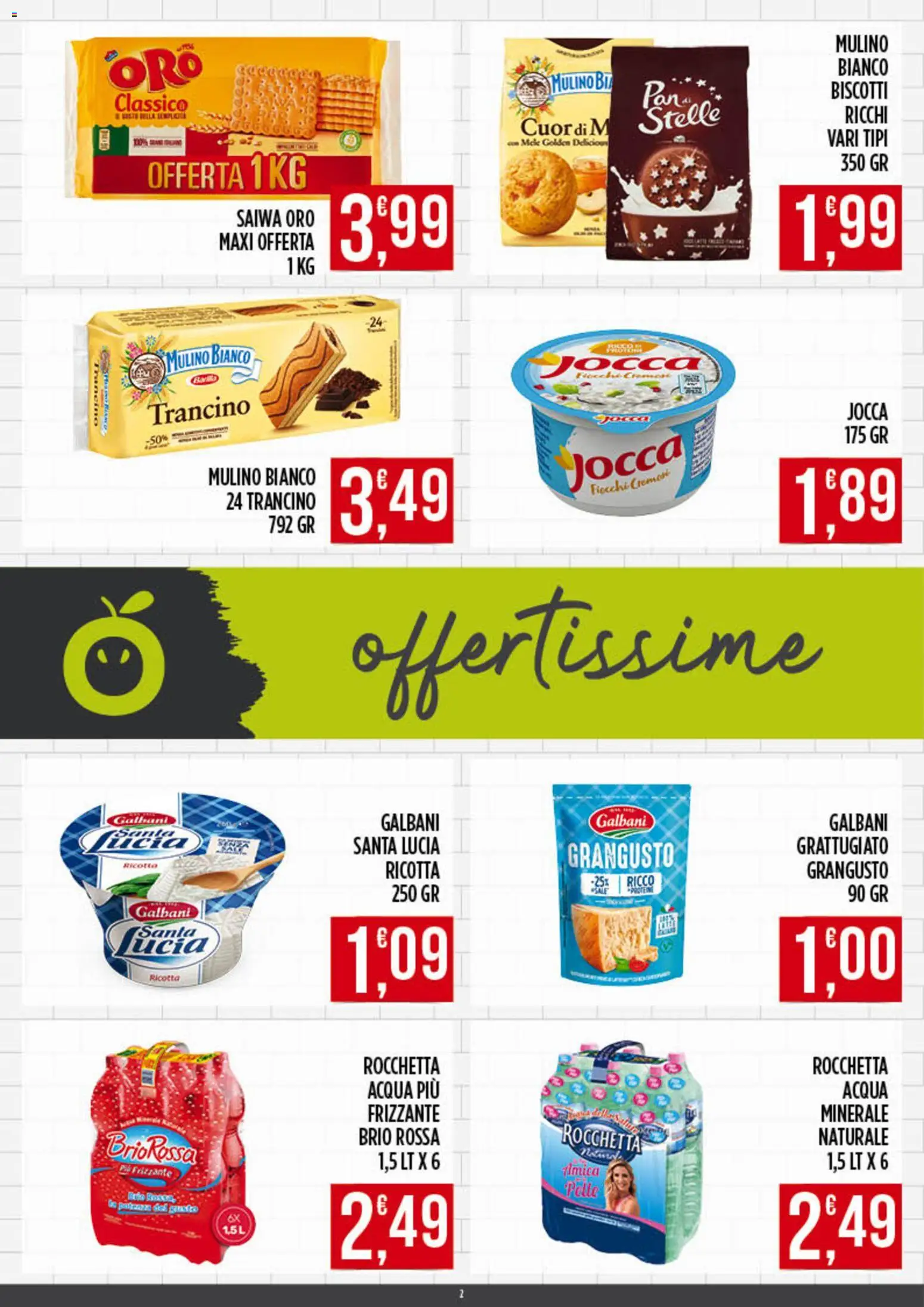 Volantino Euroesse del 04.05.2026 | Pagina: 2 | Prodotti: Biscotti, Fiocchi, Acqua, Ricotta