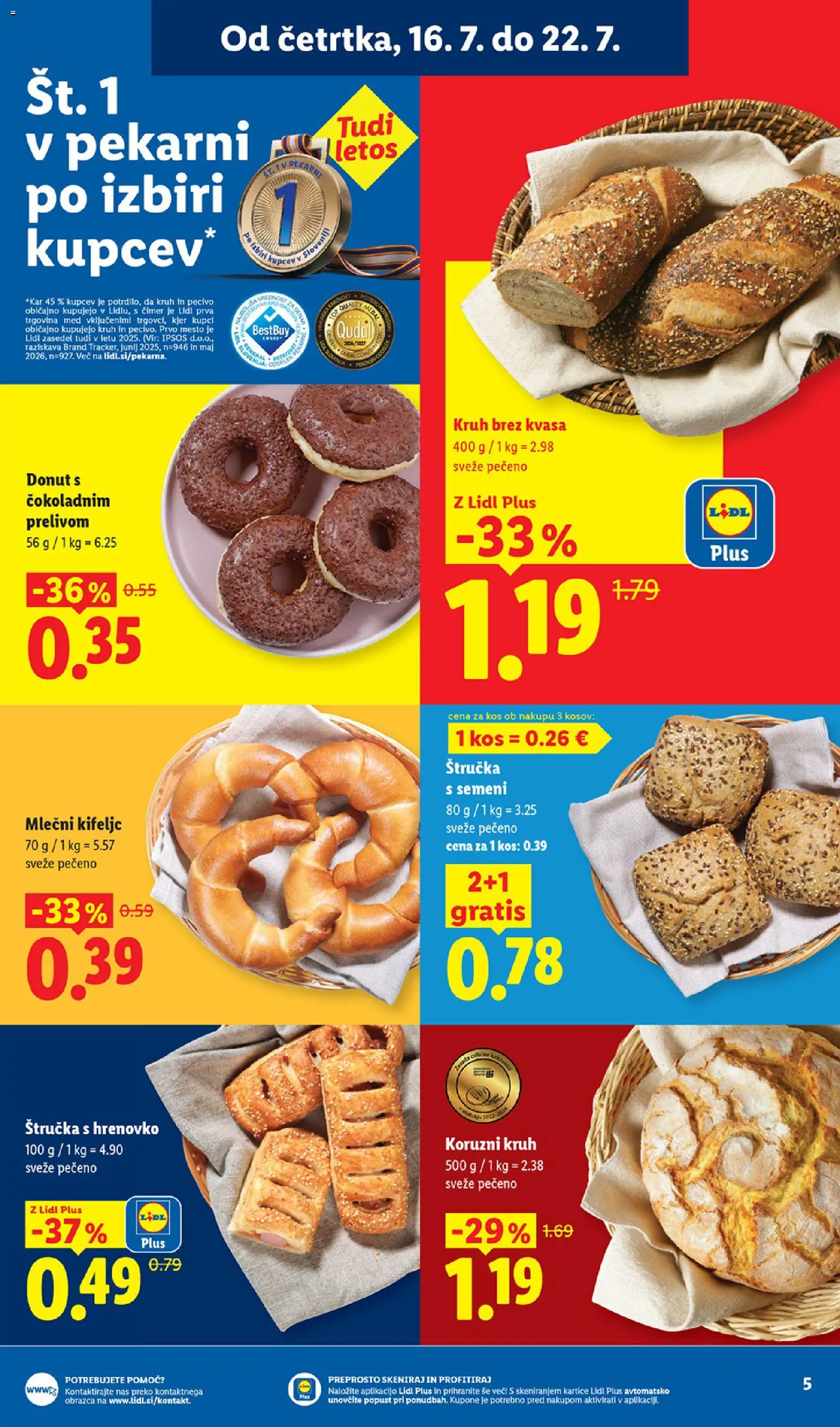 Novi Lidl katalog ponudbe – veljaven od 16.07.2026 | Stran: 5 | Izdelki: Med, Štručka, Kos, Kruh