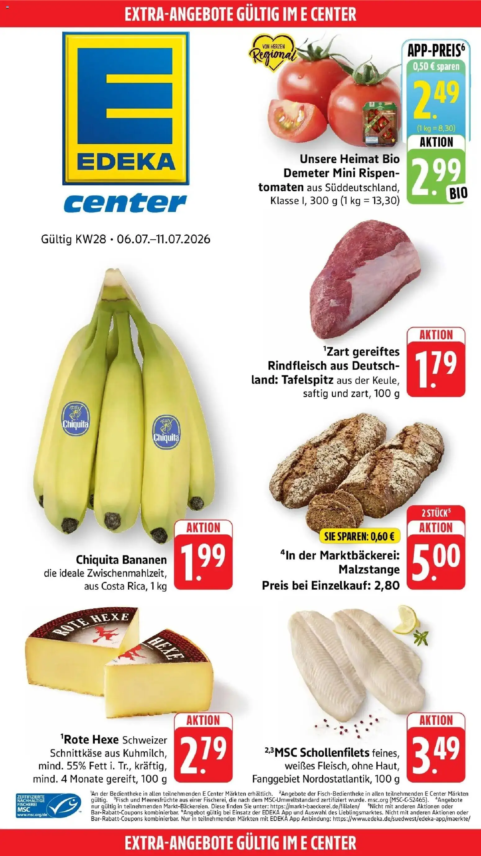 Edeka Prospekt Schorndorf – gültig ab 06.07.2026 | Seite: 42 | Produkte: Tafelspitz, Bananen, Fisch, Rindfleisch