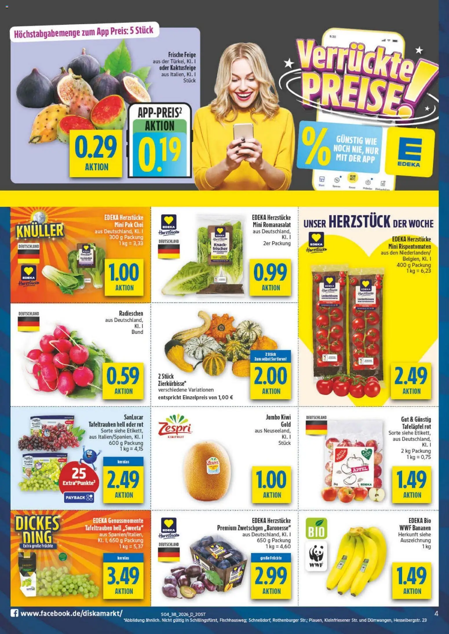 Diska - Diska Angebote Sachsen-Thüringen KW38 – gültig ab 09.09.2026 | Seite: 4 | Produkte: Äpfel, Bananen, Zwetschgen, Kiwi