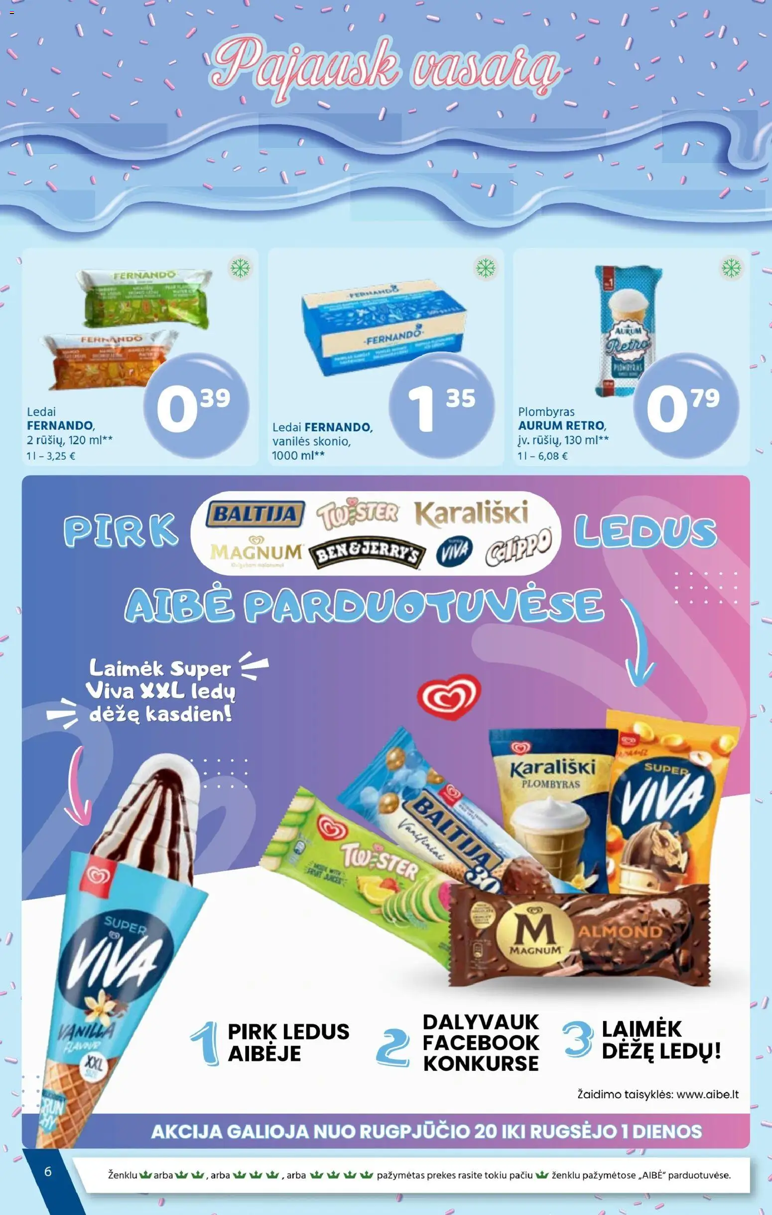 AIBE akcijos nuo 2026.08.20 | Puslapis: 6 | Prekių: Ledai, Dėžė, Plombyras