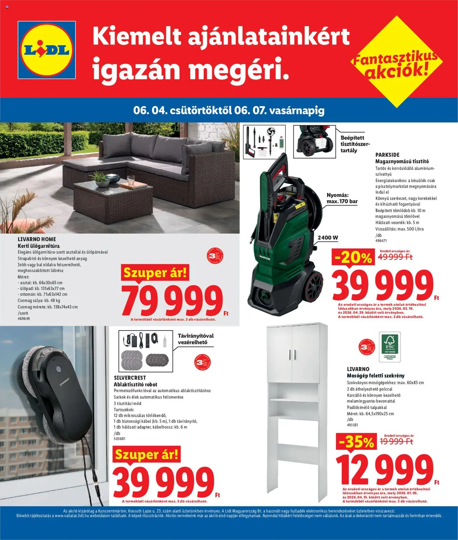 Lidl akciós ujság - amely érvényes a következő dátumtól: 04.06.2026 | Oldal: 4 | Termékek: Parkside, Mosógép, Ülőpad, Szivattyú