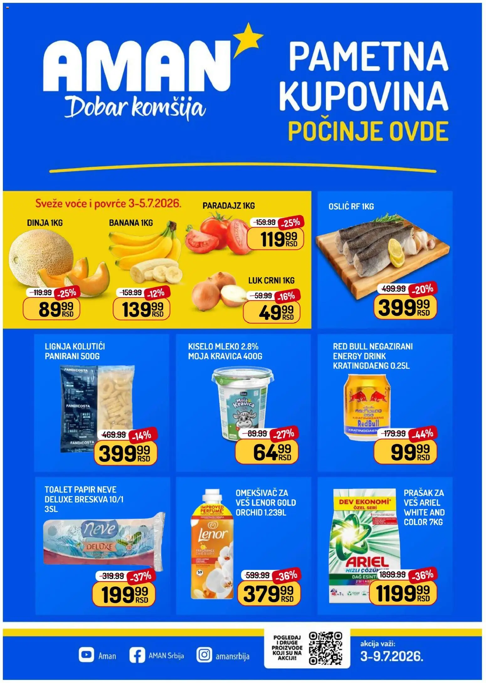 Aman katalog - važi od 03.07.2026 | Strana: 1 | Proizvode: Toalet papir, Sveza riba, Oslić, Riba