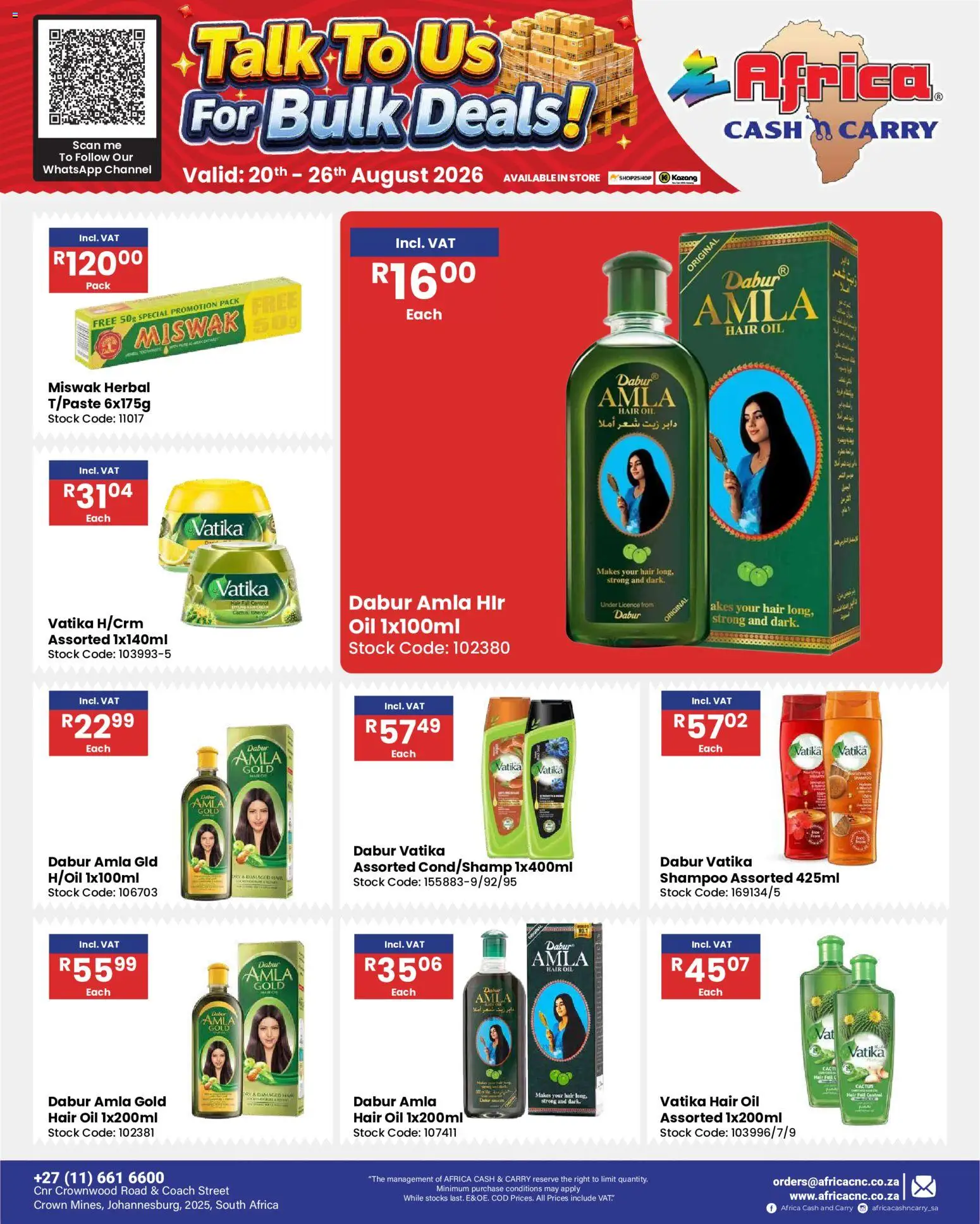 New Africa Cash & Carry catalogue – valid from 20/08/2026 | Page: 77 | Products: Oil, Shampoo, Hair oil, Stock