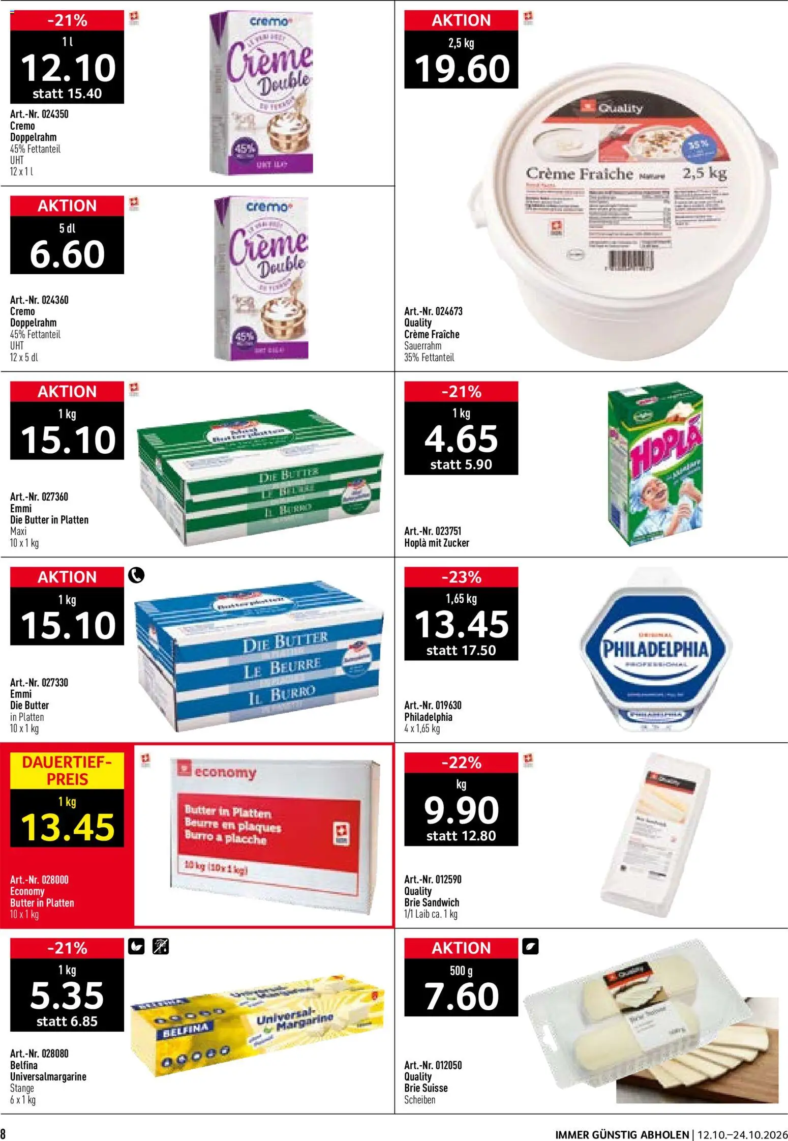 Prodega aktionen Bäckerei – gültig ab 12.10.2026 | Seite: 8 | Produkte: Butter, Sauerrahm, Zucker, Creme