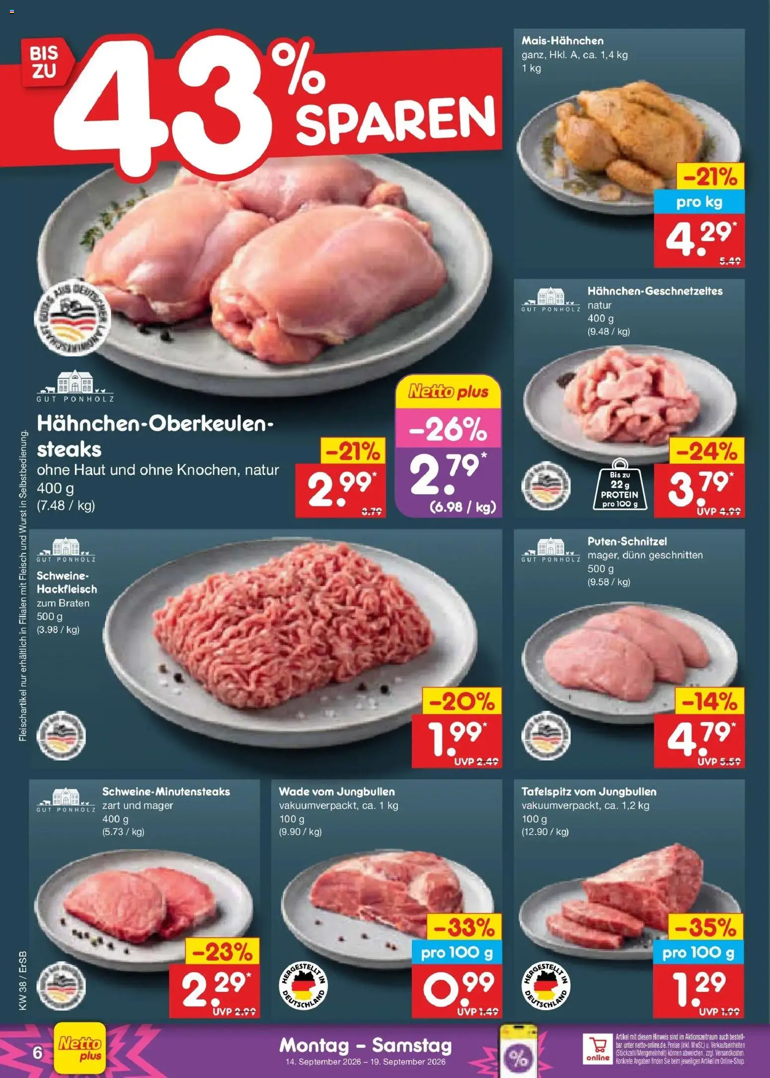 Netto Marken-Discount Prospekt Naumburg – gültig ab 14.09.2026 | Seite: 8 | Produkte: Tafelspitz, Putenschnitzel, Fleisch, Hackfleisch