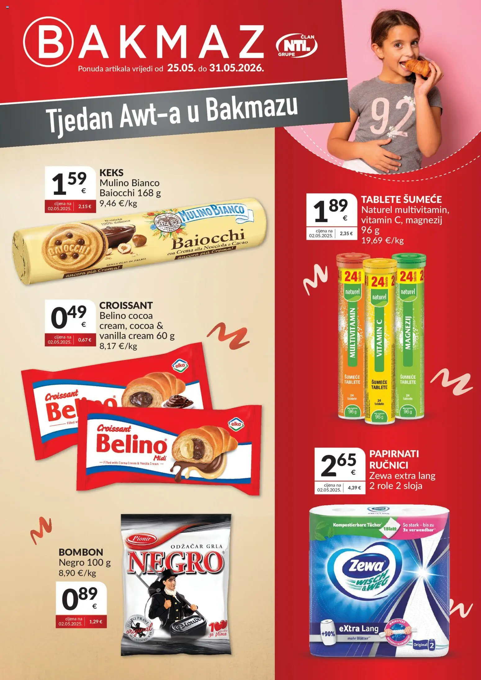 Bakmaz katalog | vrijedi od 25.05.2026 | Stranica: 1 | Proizvodi: Role, Tablet, Keks, Zewa