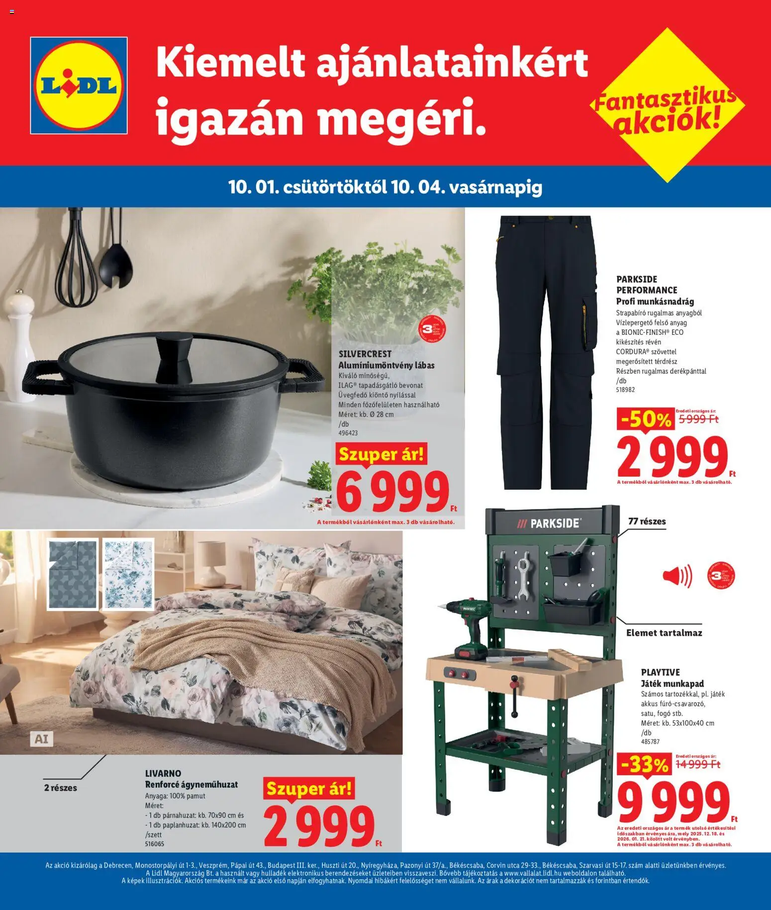 Lidl akciós ujság - amely érvényes a következő dátumtól: 2026.10.01. | Oldal: 4 | Termékek: Munkapad, Játék, Munkásnadrág, Ágyneműhuzat