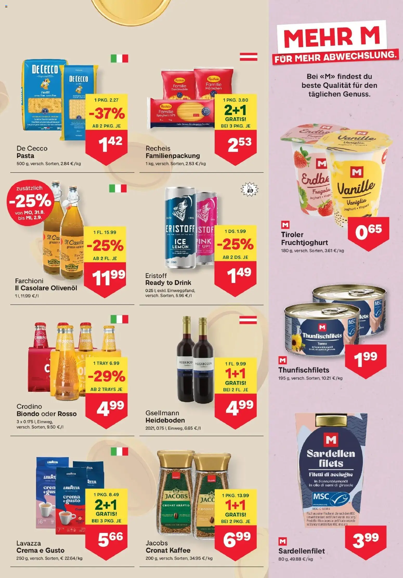 MPREIS Velden von 27.08.2026 - Aktuelle Angebote | Seite: 7 | Produkte: Pasta, Vanille, Spaghetti, Kaffee