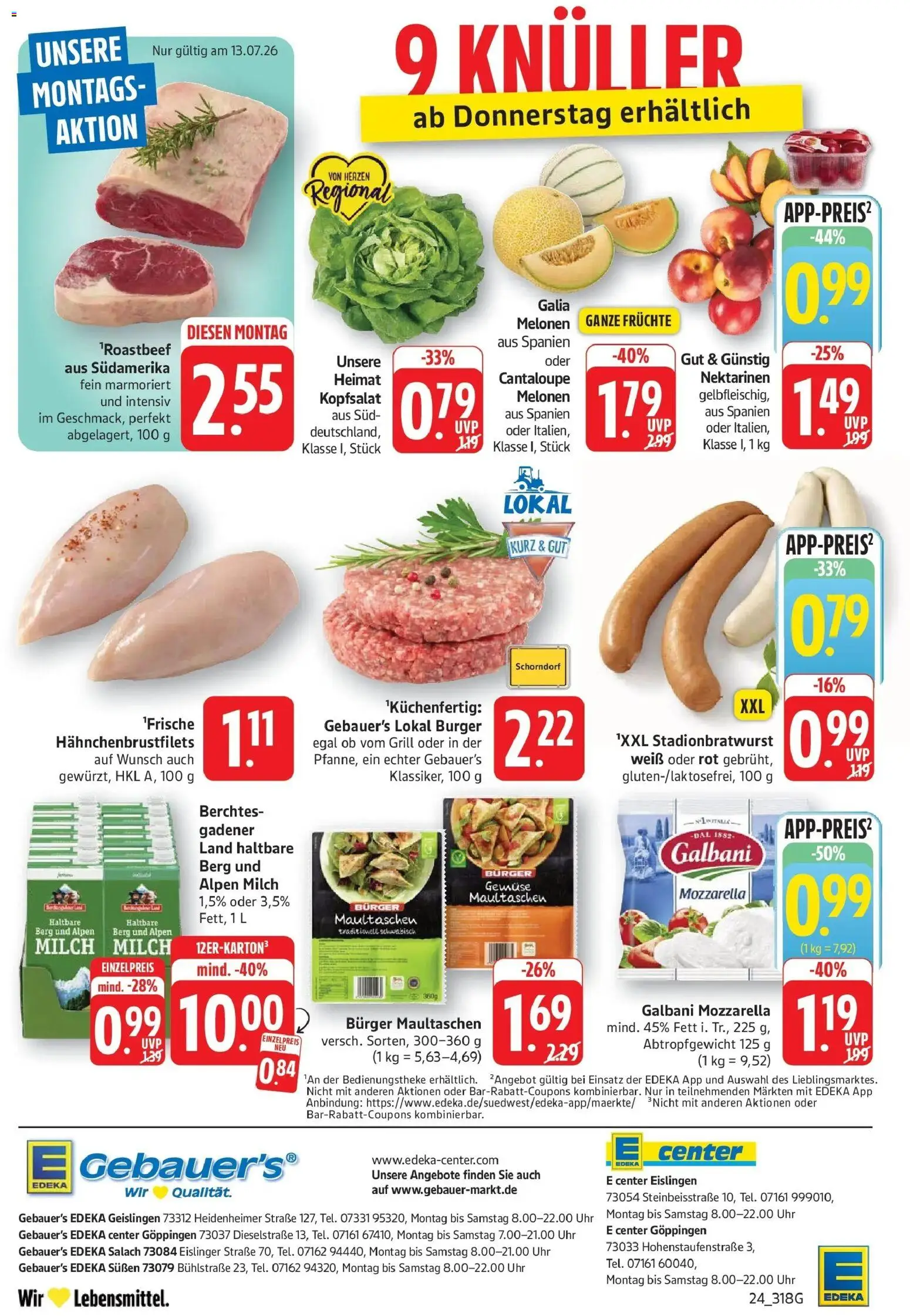 Edeka prospekt Göppingen – gültig ab 13.07.2026 | Seite: 24 | Produkte: Milch, Mozzarella, Burger, Uhr
