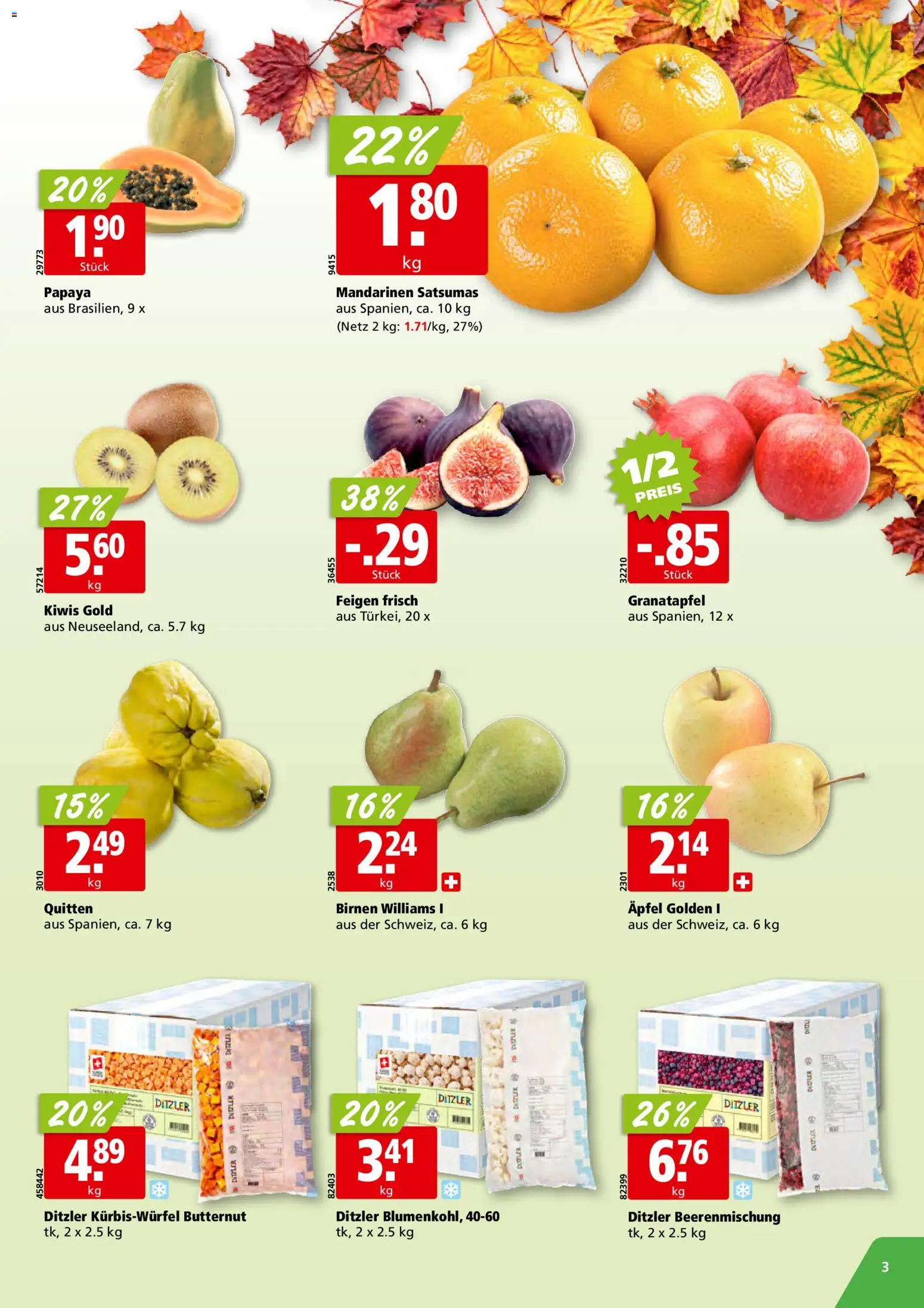 Aligro aktionen Schlieren, Gossau SG, Frauenfeld, Rapperswil-Jona, Sargans, Bern – gültig ab 05.10.2026 | Seite: 3 | Produkte: Granatapfel, Äpfel, Mandarinen, Birnen