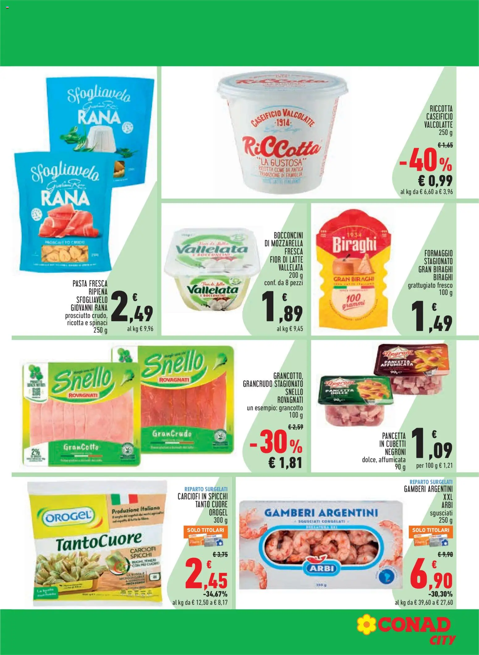 Volantino Conad del 27/08/2026 | Pagina: 23 | Prodotti: Gamberi, Mozzarella, Latte, Ricotta