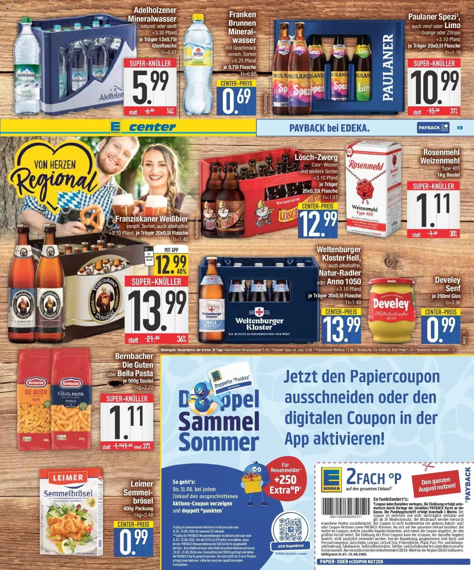 E center Prospekt Weißenburg | Seite: 13 | Produkte: Paulaner spezi, Adelholzener, Mineralwasser, Zitrone
